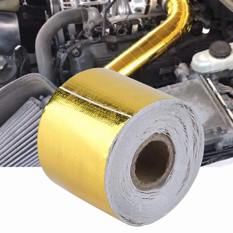 Taśma Osłony Termicznej Samoprzylepna, Taśma Aluminiowa Samoprzylepna 1 Rolka Samoprzylepna Folia Aluminiowa ze Złotego Samochodu Odblaskowa Taśma do Owijania Osłony Termicznej(Golden 10M*5Cm)