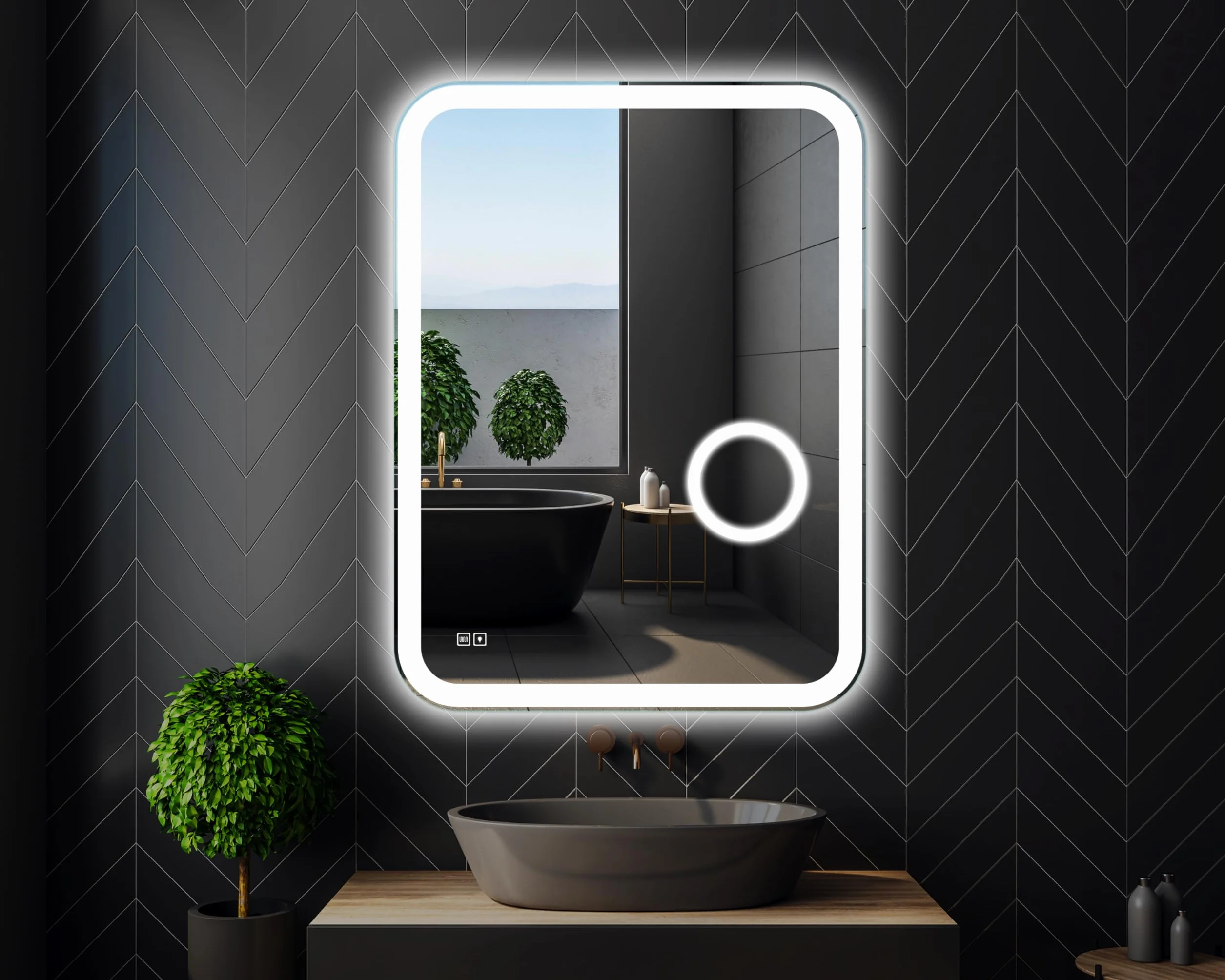 60x80 cm Lustro Łazienkowe z Oświetleniem LED z Funkcją Przeciwmgielną Prostokątne Lustro Łazienkowe