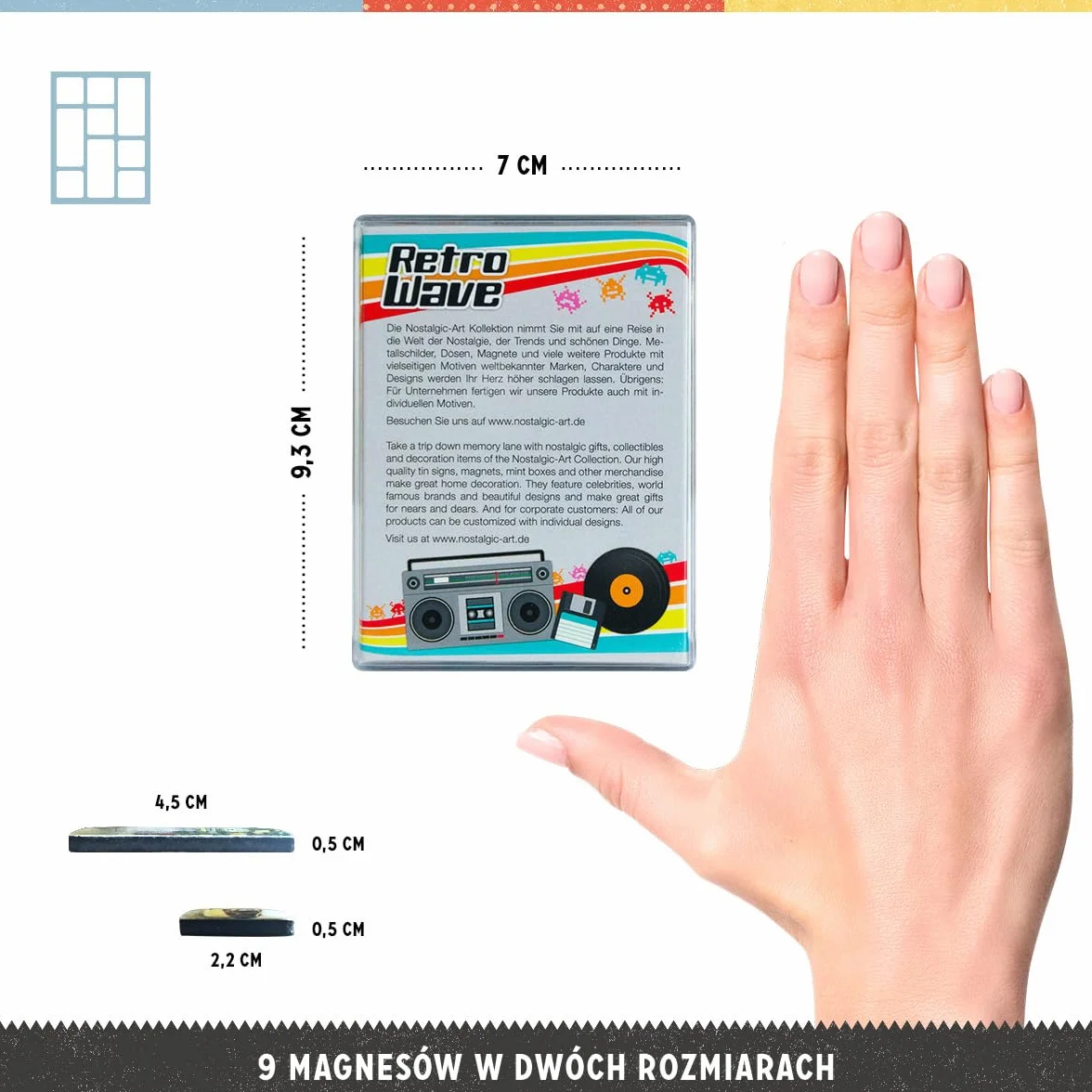 Nostalgic-Art Retro magnesy na lodówkę, 9 sztuk, Retro Wave Media – Pomysł na prezent do domu, zestaw magnesów, Styl vintage