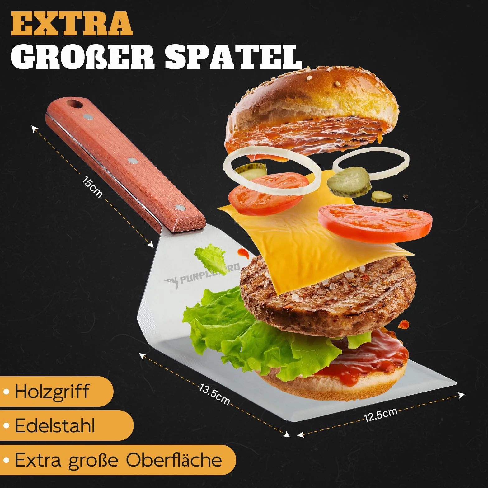PURPLEBIRD Zestaw szpatułek do grilla ze stali nierdzewnej, zestaw szpatułek Plancha z dużą łopatką do grilla do smash burgerów, grillowania, prezent dla mężczyzn