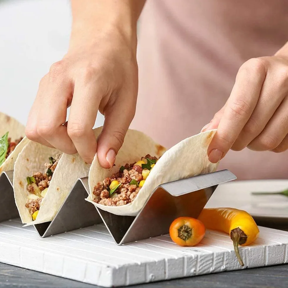 Stojak na tacę ze stali nierdzewnej Taco Rack 2 sztuki falisty kształt do zmywarki i piekarnika