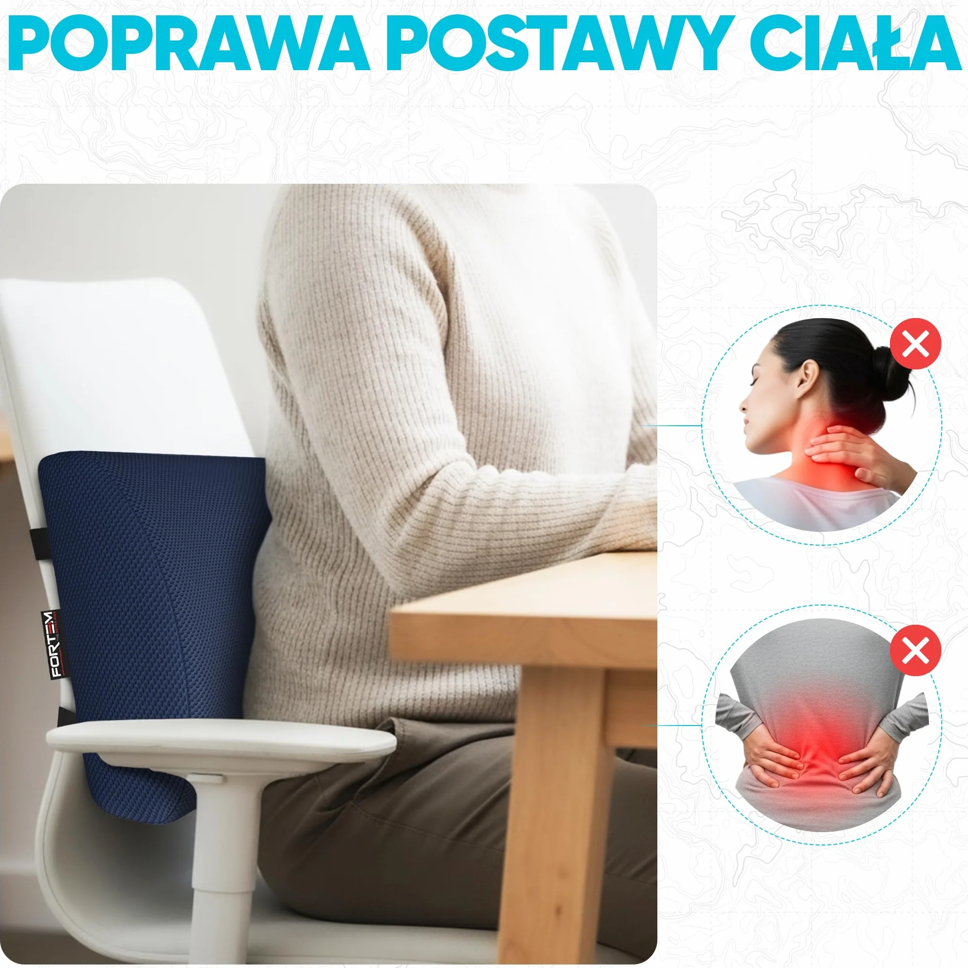 FORTEM Poduszka Lędźwiowa, Nakładka na Fotel Samochodowy, Poduszka Ortopedyczna na Krzesło, Nakładka na Krzesło Biurowe, Nakładka na Fotel z Pianki Termoelastycznej, Pokrowiec z Możliwością Prania