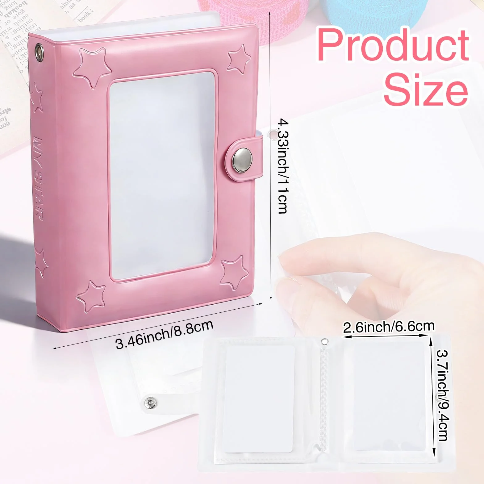 Photocard Binder 40 kieszeni, mini puste karty fotograficzne, album na małe gwiazdki, okładka ze skóry PU, kreskówka, album kolekcjonerski, uchwyt na karty fotograficzne, przyjazne w podróży (różowy)