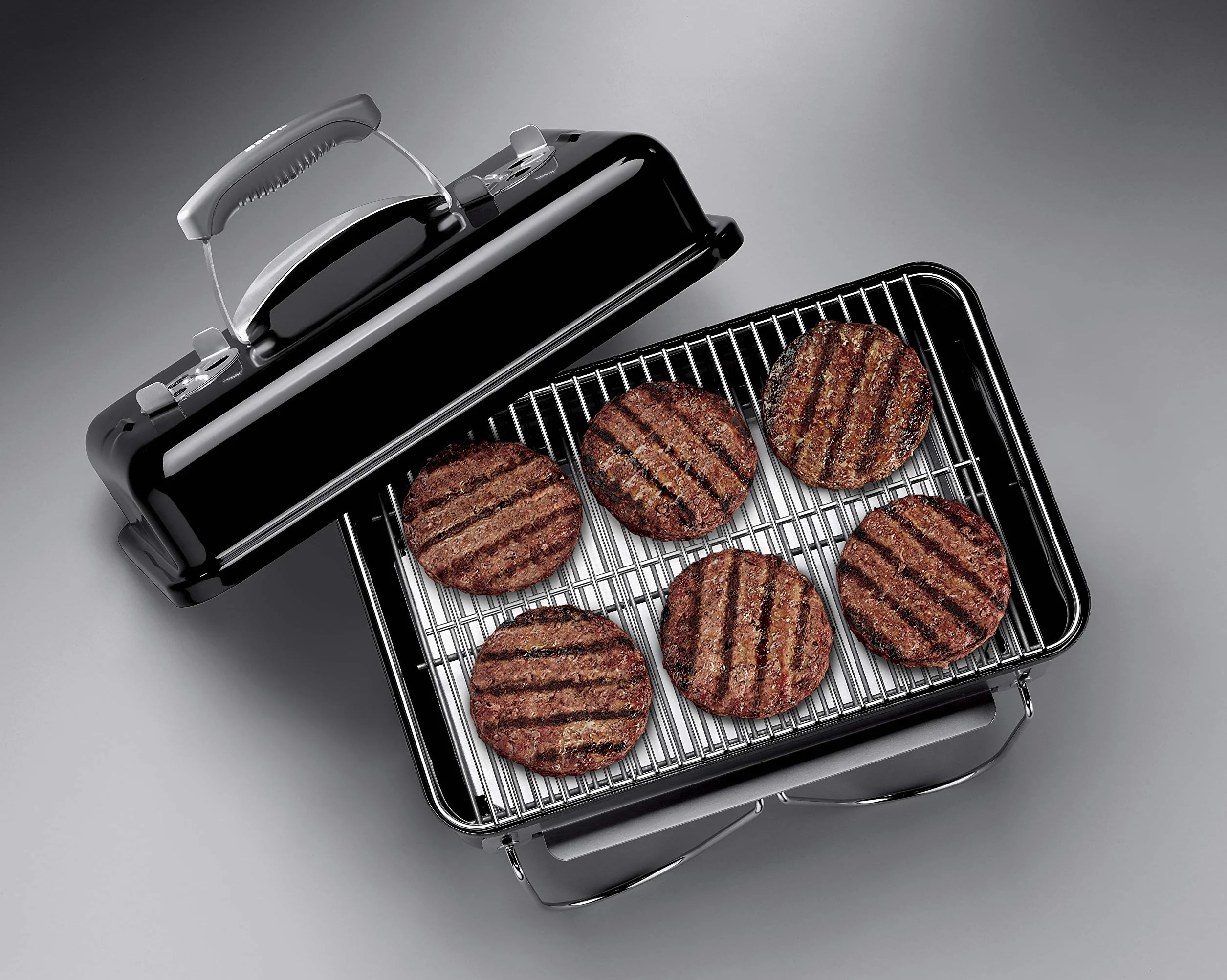 Weber Go-Anywhere Grill węglowy, powierzchnia grilla 42 x 26 cm, lekki przenośny grill BBQ, grill z emaliowaną misą i pokrywą, składane nóżki - Czarny (1131004)