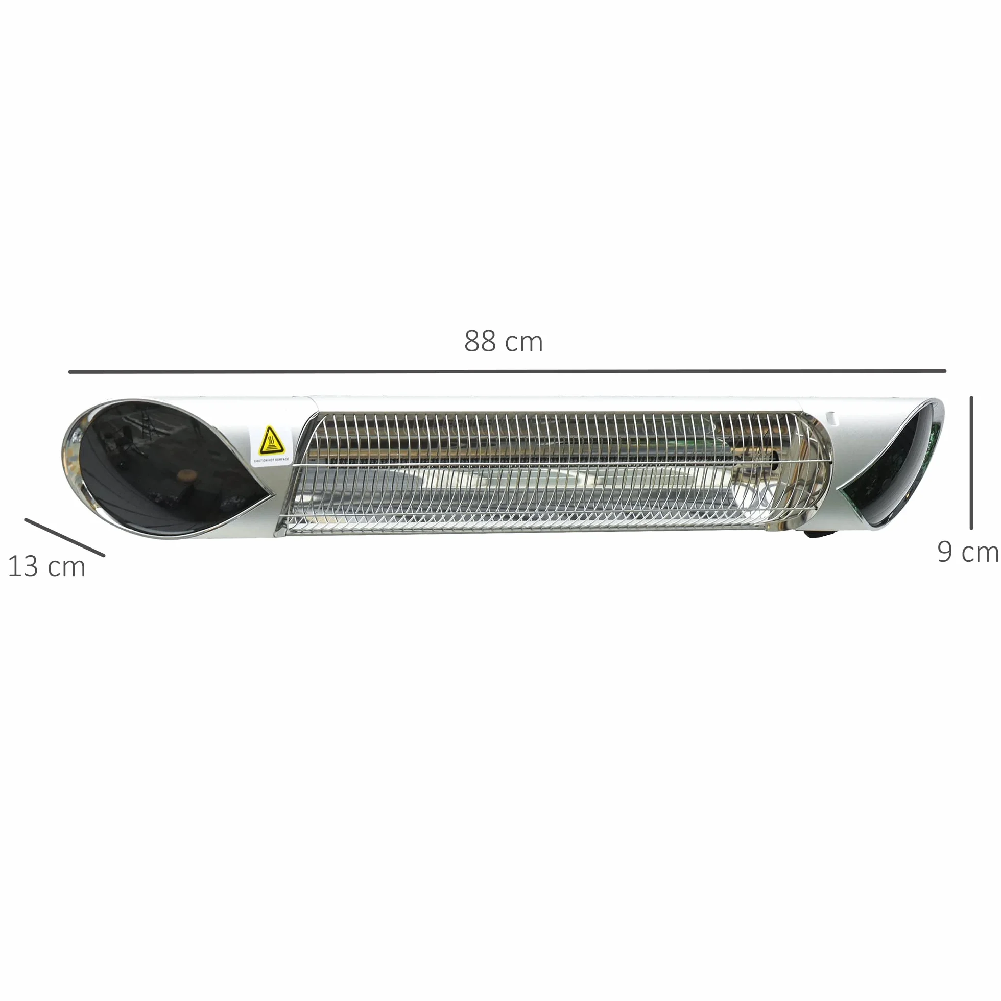 Grzejnik Outsunny, 4 poziomy grzania, 800/1200/1600/2000W, grzejnik elektryczny, grzejnik tarasowy do ogrodu z pilotem, wodoodporny, odporny na kurz, aluminium 88 x 13 x 9 cm