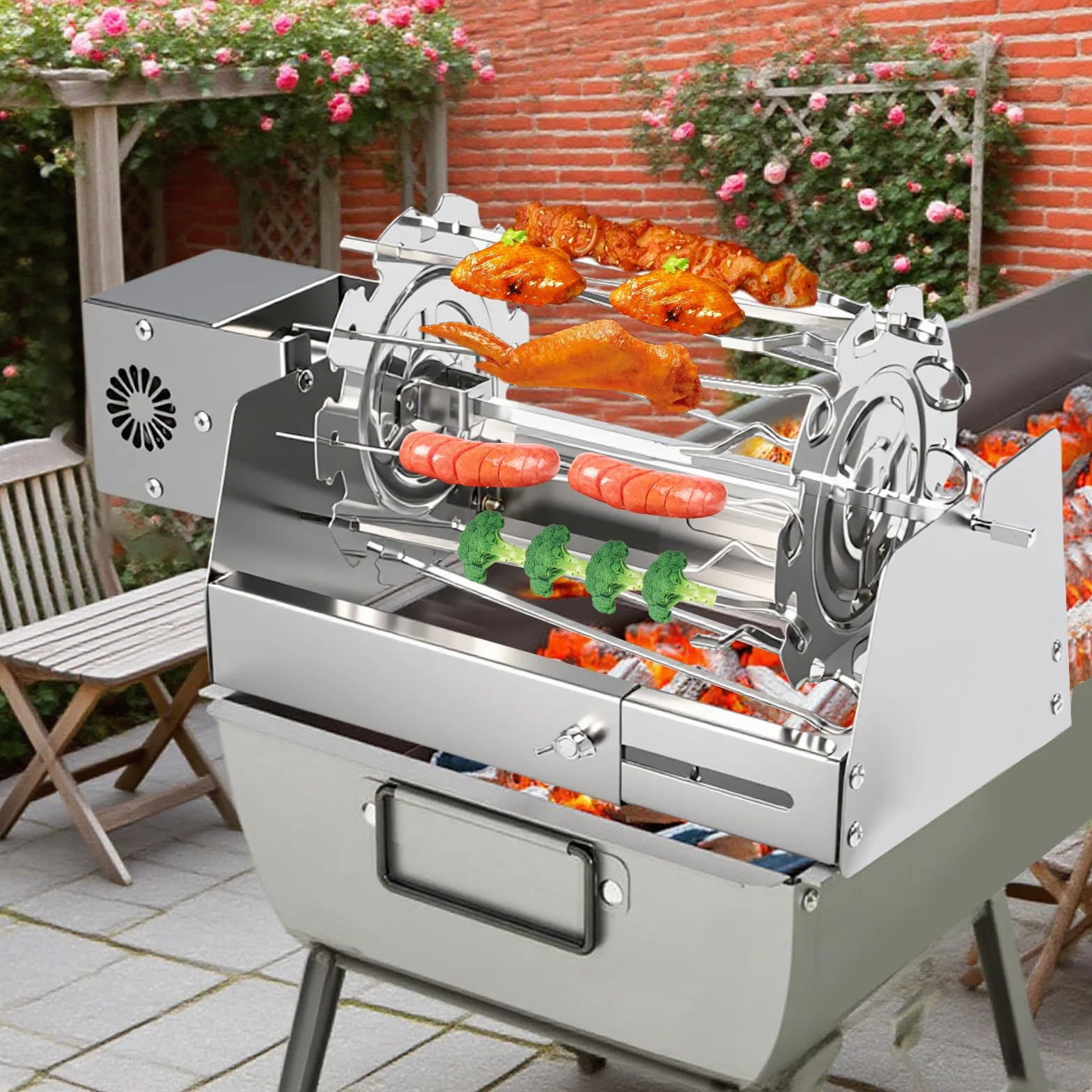 Nikou Rotisserie Grill, automatyczny grill obrotowy do kebabów, szaszłyków i smażenia