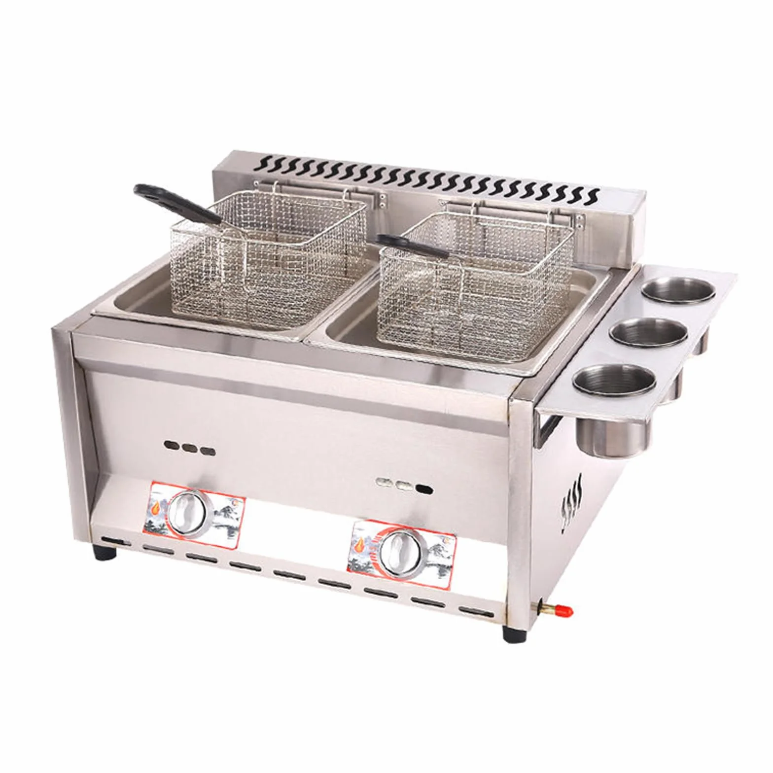 Profesjonalna frytownica gazowa LPG, frytownica ze stali nierdzewnej Handlowa frytownica z koszami i pokrywkami frytkownicy, do komercyjnej restauracji Domowa kuchnia,DoubleCylinder 2x8L