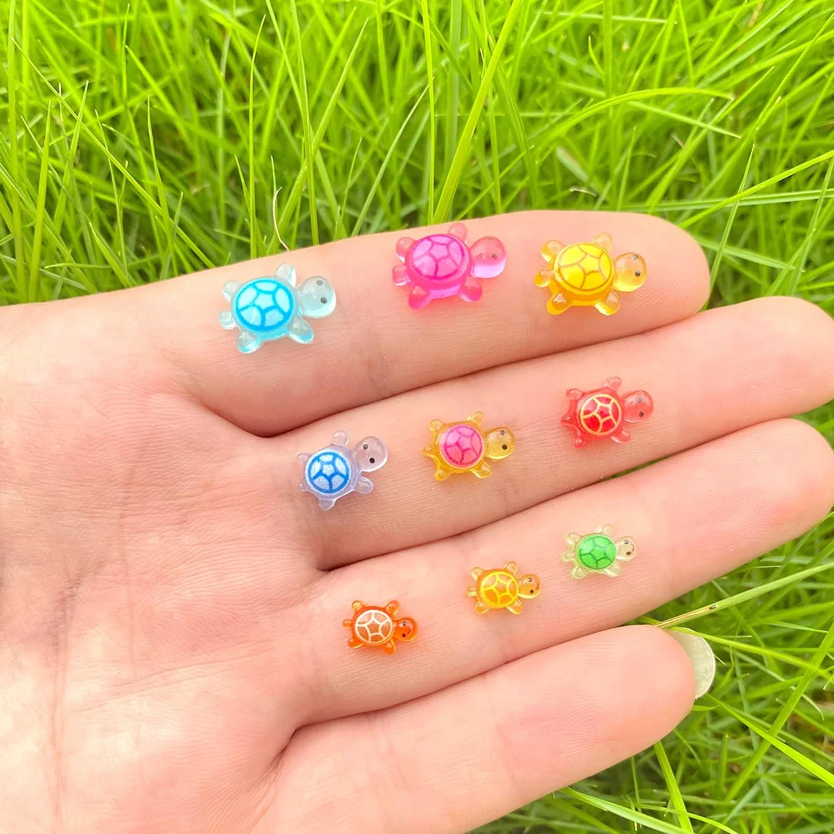300 szt. mini żółwie z żywicy do rękodzieła, 3 rozmiary, świecący mały żółw, małe urocze świecące figurki, miniaturowe morze, ocean, zwierzę do bajkowego ogrodu, mikro dekoracji krajobrazu