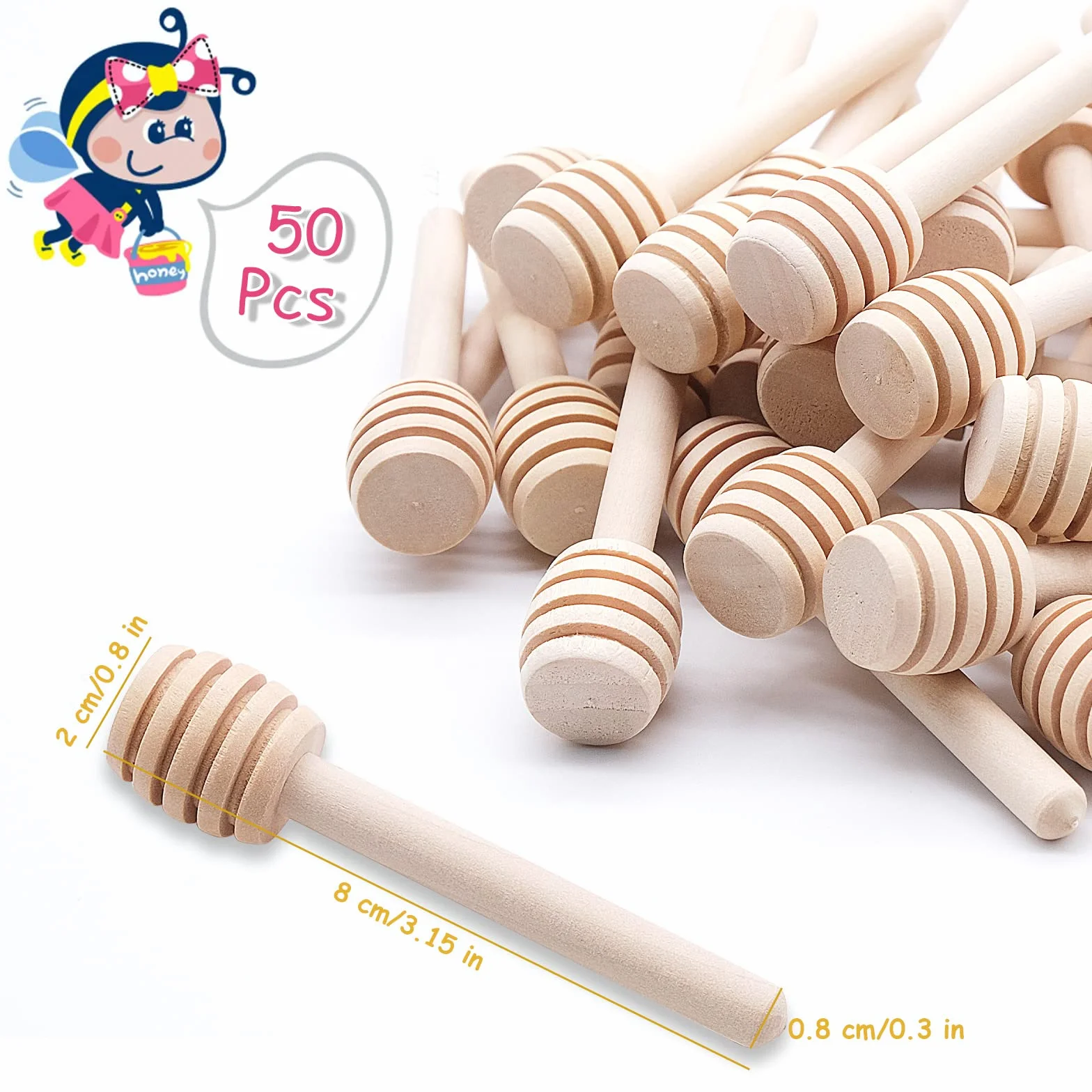 Zestaw 50 drewnianych łyżek do miód, dżemu, małych pałeczek, 8 cm, na imprezę, urodziny, wesele, baby shower, Boże Narodzenie