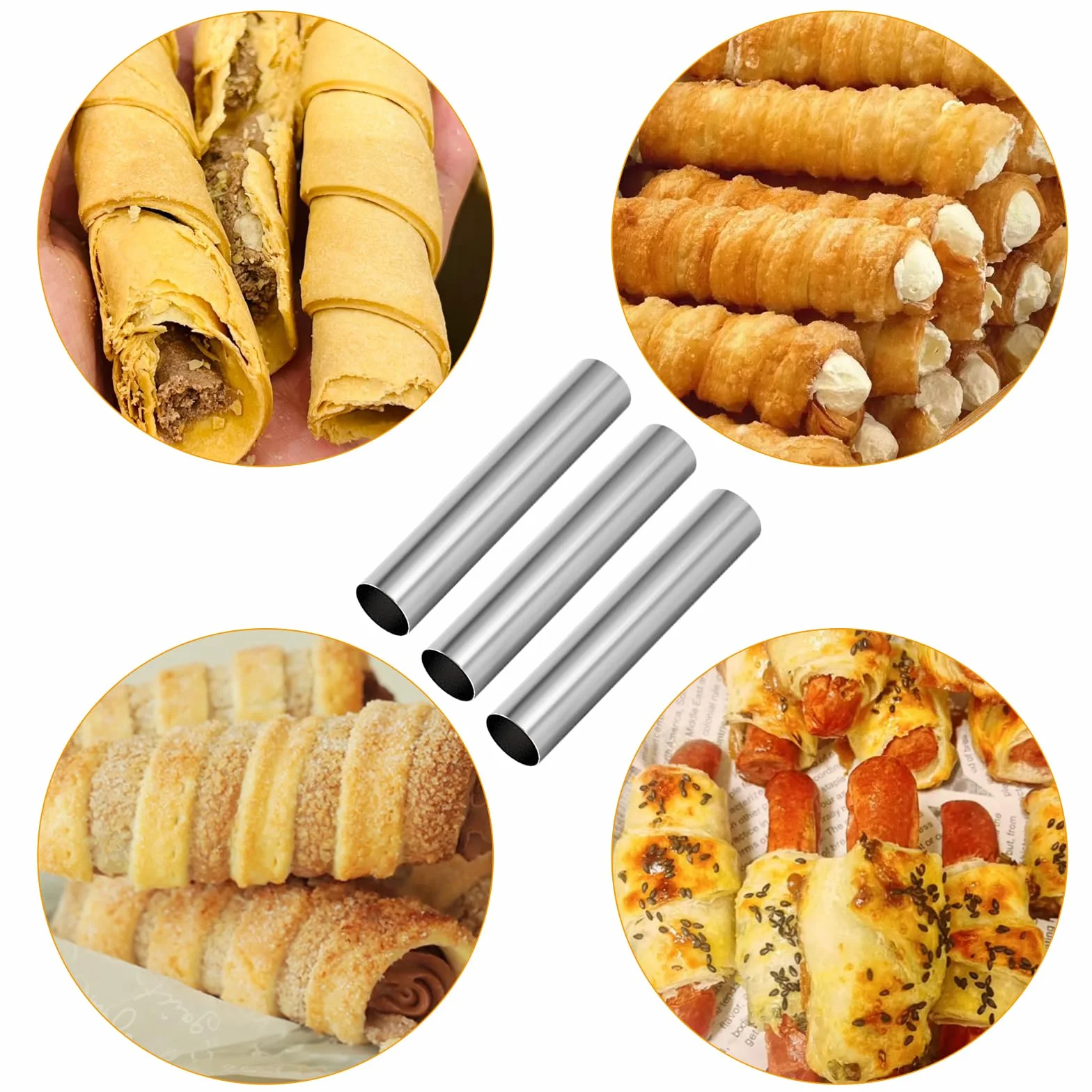 Zestaw form do cannoli - 15 sztuk form ze stali nierdzewnej, rurki 12 cm ze szczotką do czyszczenia, nieprzywierające formy na schillerlockeny, formy do rolek piankowych, forma na croissanty