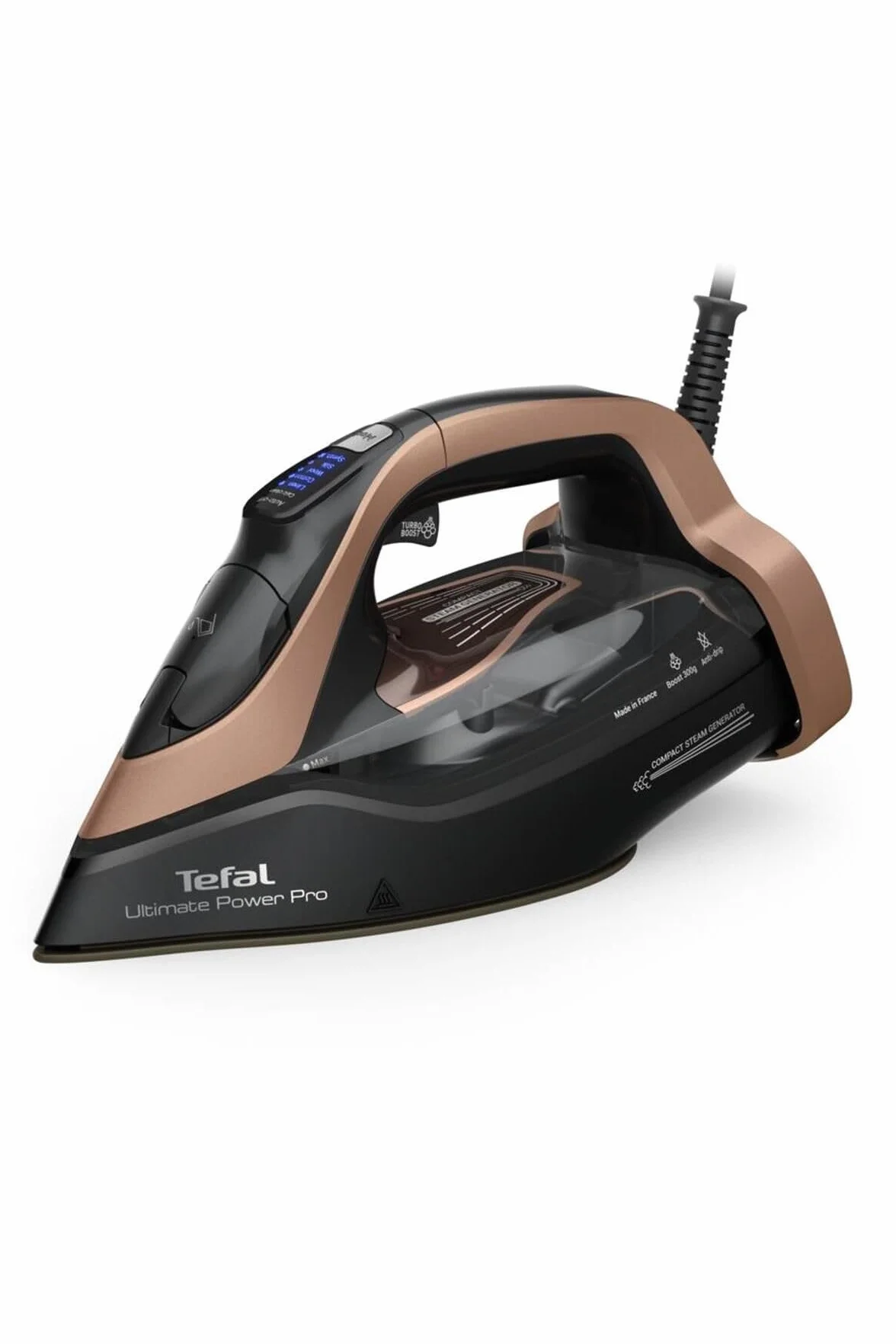 Tefal FV9E50 Żelazko parowe Ultimate Power Pro, z technologią Steam Station Power, 3200 W, stały wyrzut pary 85 g/min 300 g/min, filtr Micro Calc, stopa z funkcją Autoclean, zbiornik na wodę 350 ml