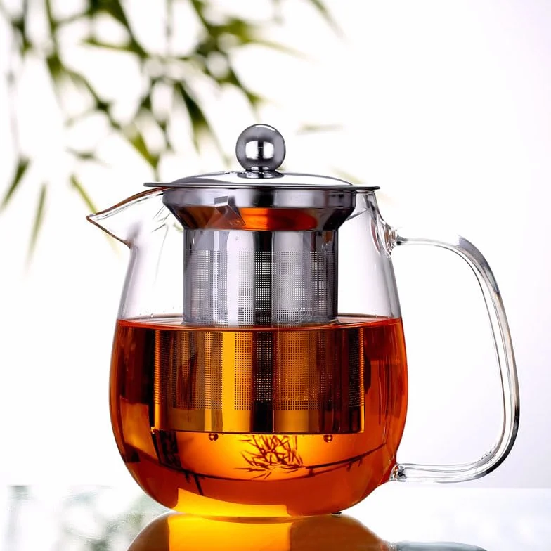 Szklany czajniczek z zaparzaczem, dzbanek do herbaty, 500 ml, bezpieczny na płytę kuchenną, z odpornym na wysokie temperatury zaparzaczem ze stali nierdzewnej, zestawem do przygotowywania herbaty
