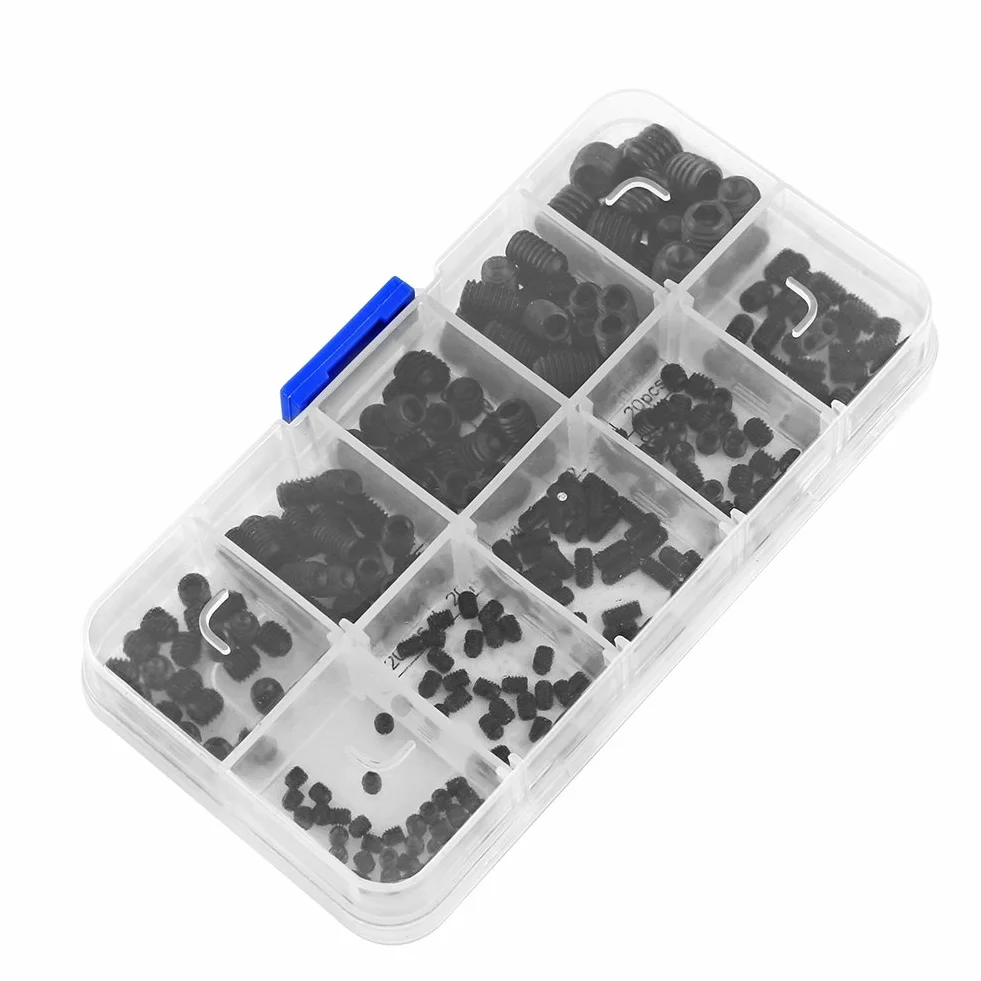 Śruby imbusowe ze stali nierdzewnej, zestaw 240 sztuk, śruby imbusowe Hex Screw, pasujące pudełko, DIN916 M3-M8, kompletny gwint, prosty model