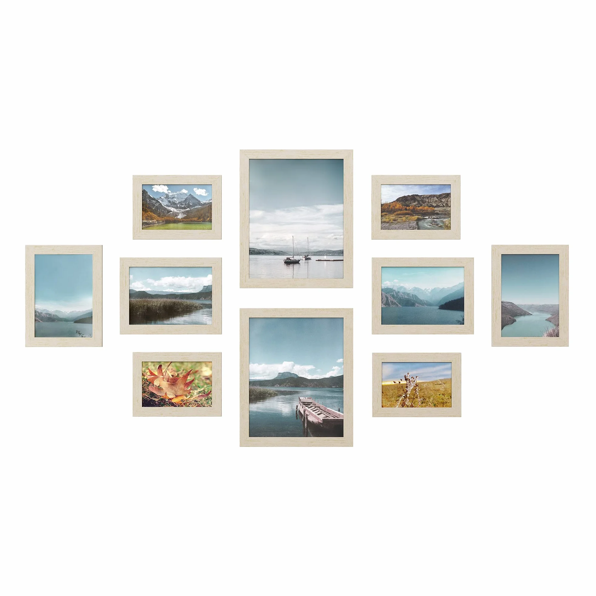 SONGMICS RPF310N02 ramka na zdjęcia, na 2 zdjęcia o wymiarach 20 x 25 cm, 4 zdjęcia o wymiarach 13 x 18 cm, 4 zdjęcia o wymiarach 10 x 15 cm, płyta z tworzywa sztucznego, MDF, kolor naturalny