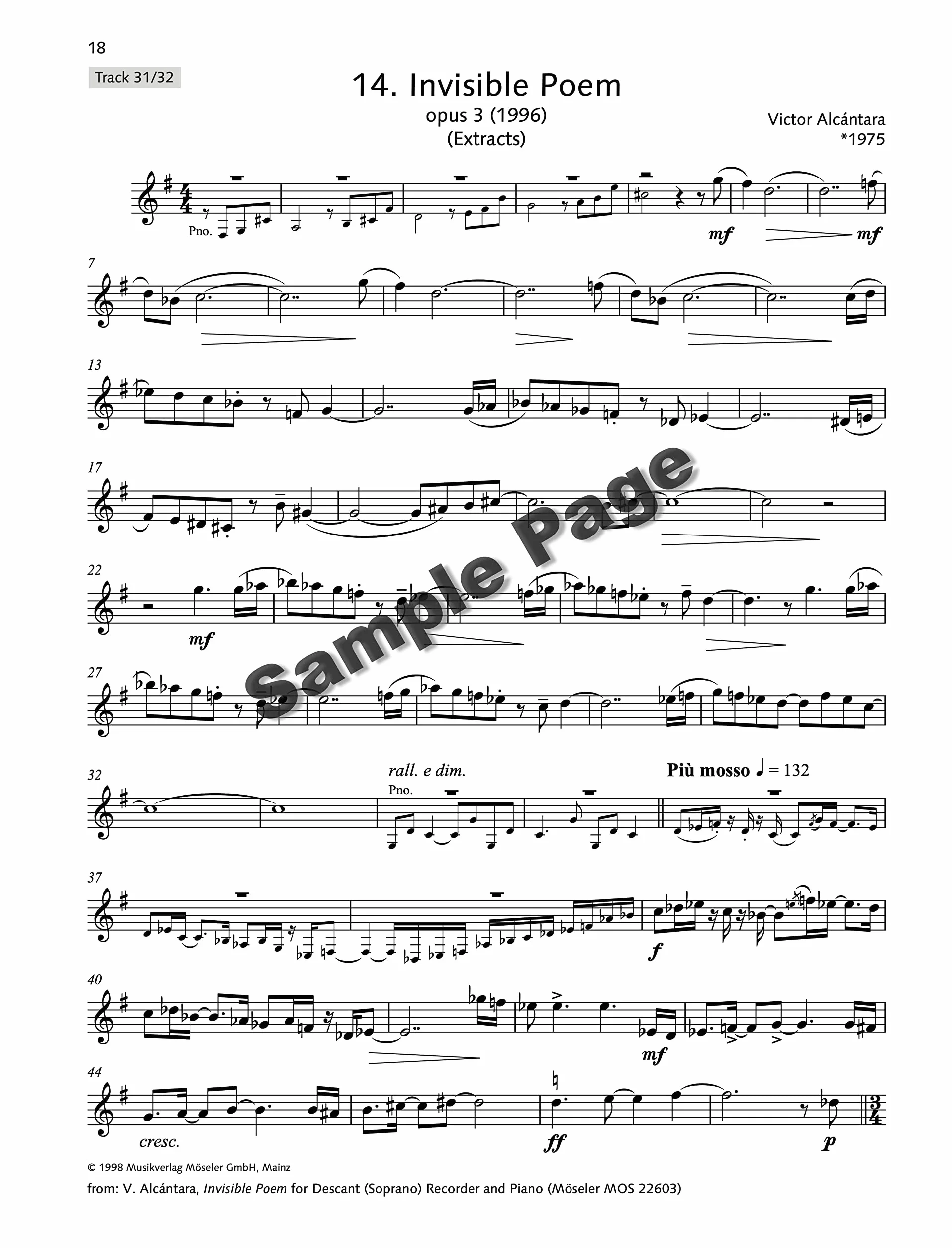 My Favourite Melodies: for soprano recorder (tenor recorder) and piano.
