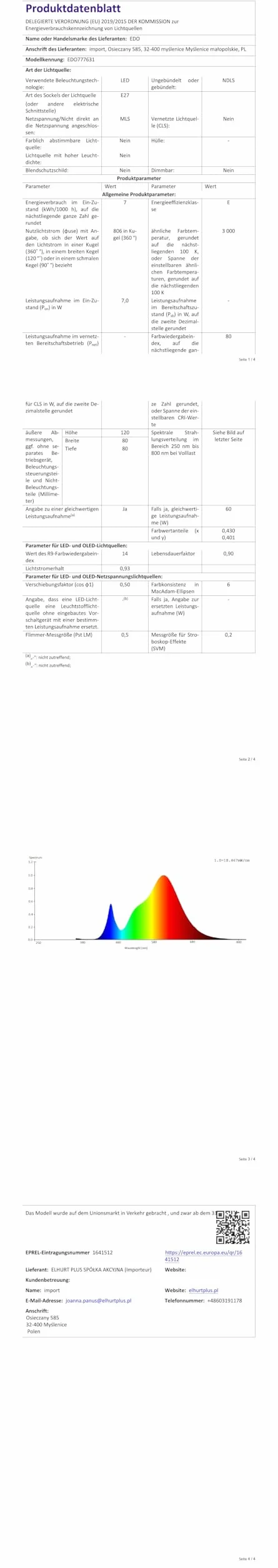 EDO Dekoracyjna Żarówka Vintage LED DARI E27 Filament 7W Ciepła Biel 3000K 806lm CLEAR G80 Oświetlenie Dekoracyjne do Lamp, Kinkietów