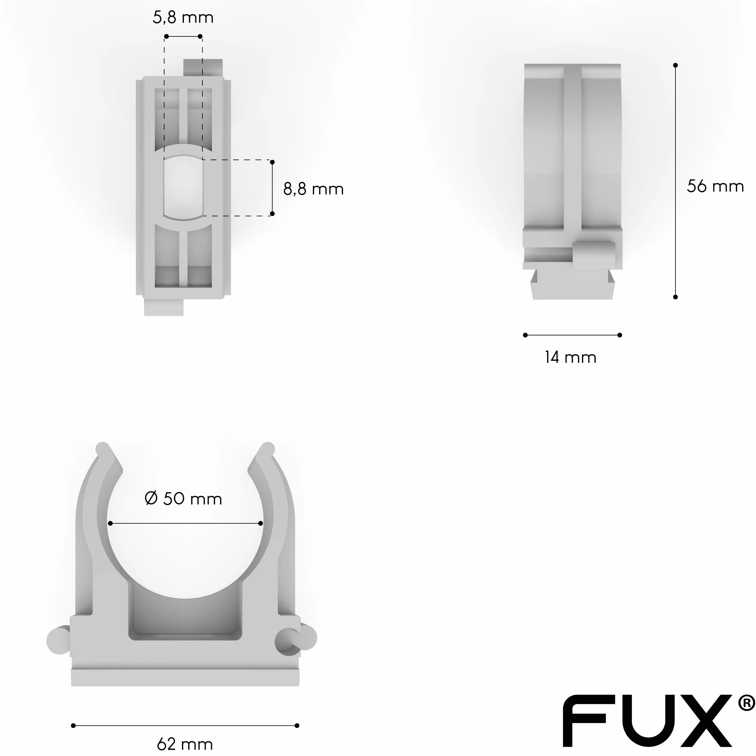 FUX 10 Sztuk Obejm Zaciskowych M16-M50, 16-50 mm, Uchwyt Do Rury, Klips, Tworzywo Sztuczne Do Izotycznej, Prętowej, Kabla Pustego Szeregowego i Przykręcania (M50, 50 mm)