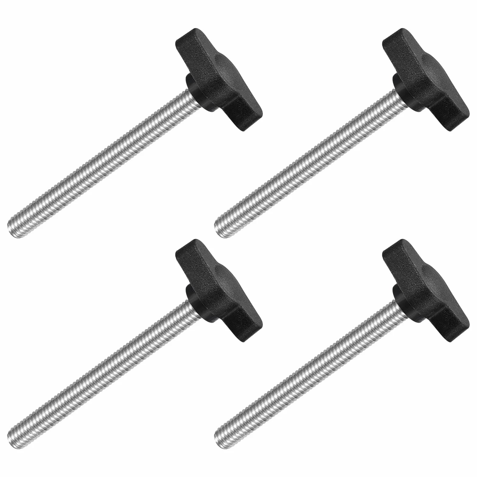 QUARKZMAN 4 szt. Gałki motylkowe w kształcie litery T, uchwyt zaciskowy śruby M6 x 60 mm gwint męski śruby 304 stal nierdzewna uchwyt 27mm Dia do wymiany gałki, czarny
