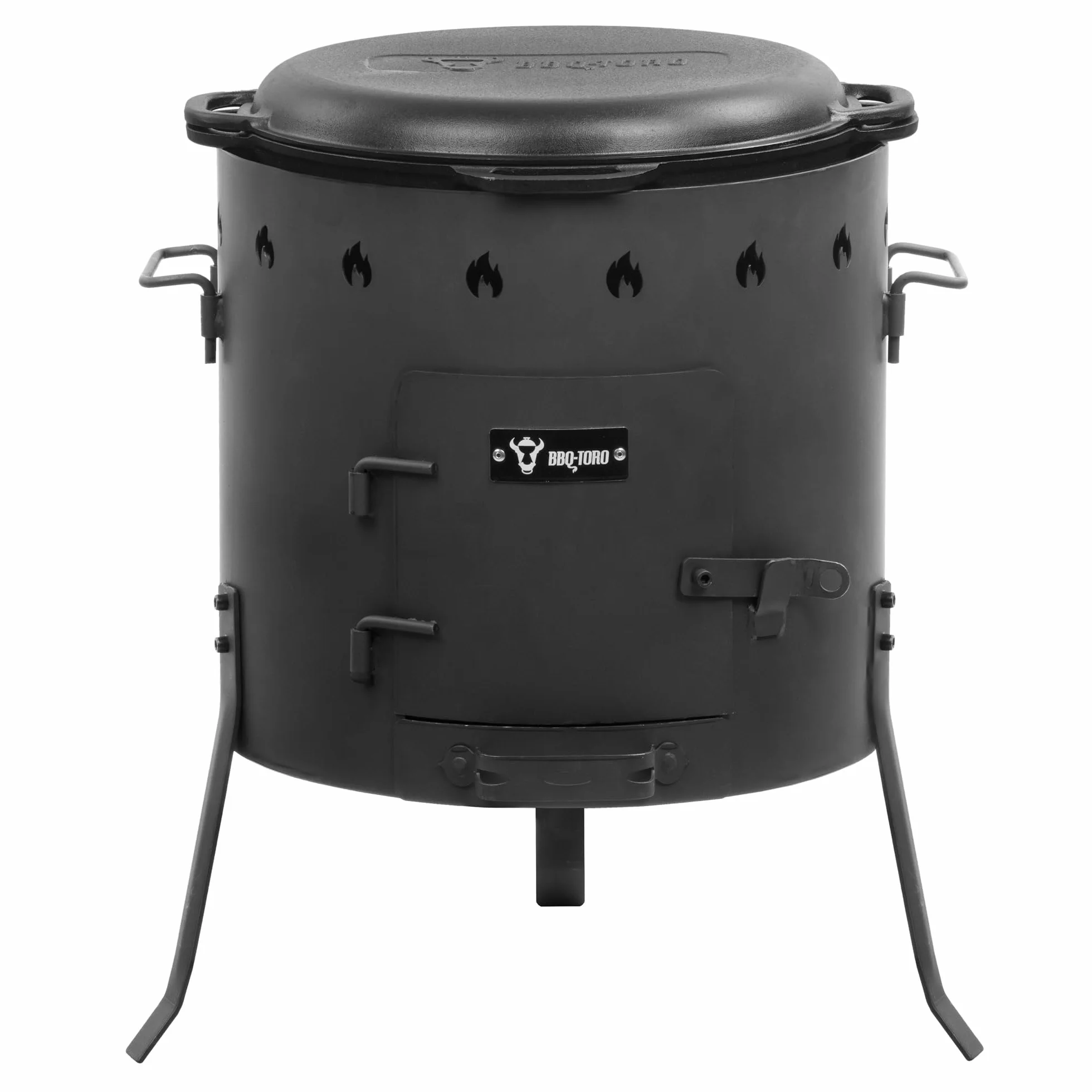 BBQ-Toro Żeliwny Kazan 19 litrów z piecem kazanowym Ø 45 cm | garnek żeliwny XXL z pokrywką, garnek żeliwny | kocioł na gulasz, piec na zewnątrz, piec do ognia, piec jednogarnkowy, palenisko, Utschak