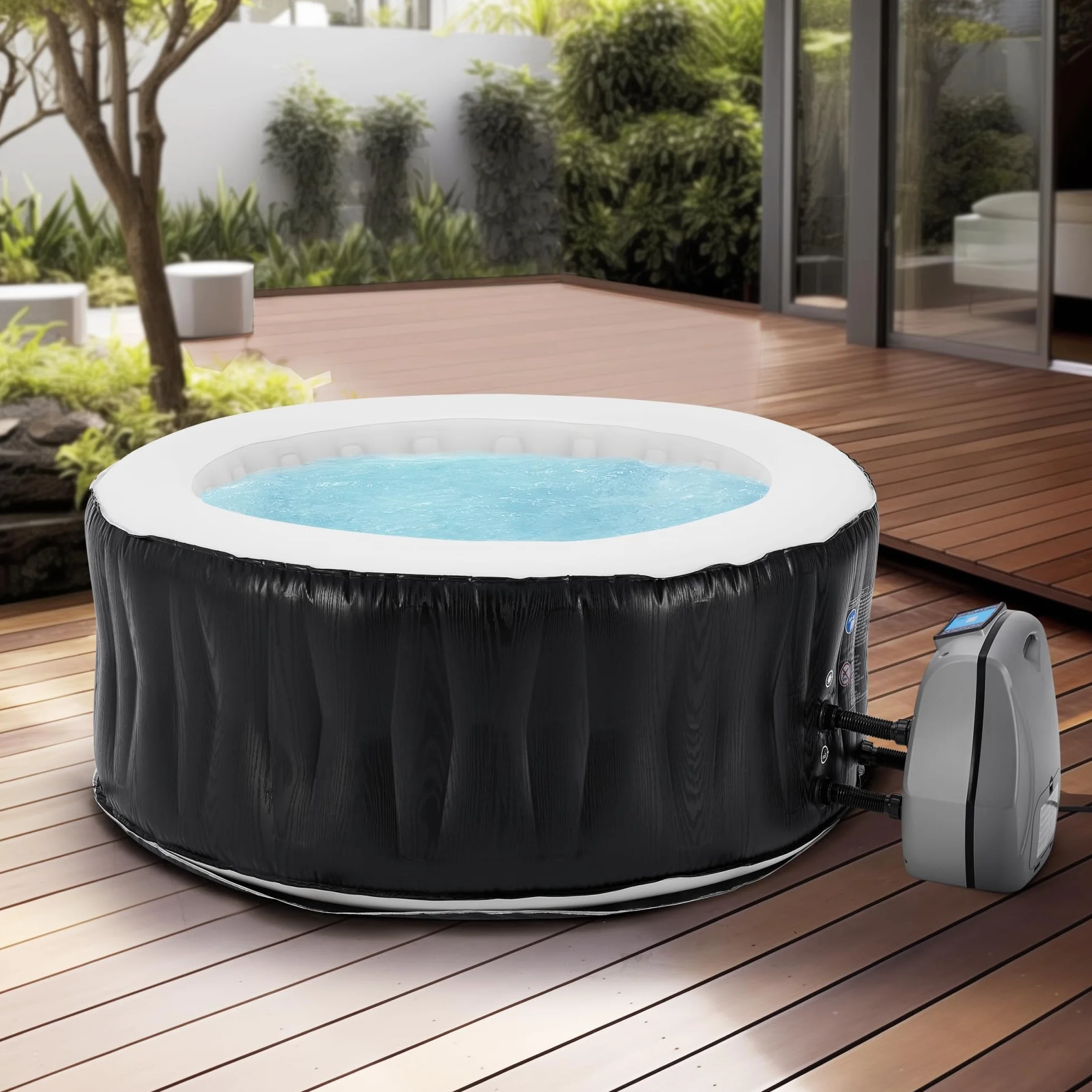 pro.tec Nadmuchiwany basen z hydromasażem Carbone dla 3 osób zewnętrzna wanna spa z masażem i 105 dyszami masującymi basen z pompą i filtrem 165 x 70 cm podgrzewany basen ogrodowy okrągły czarny