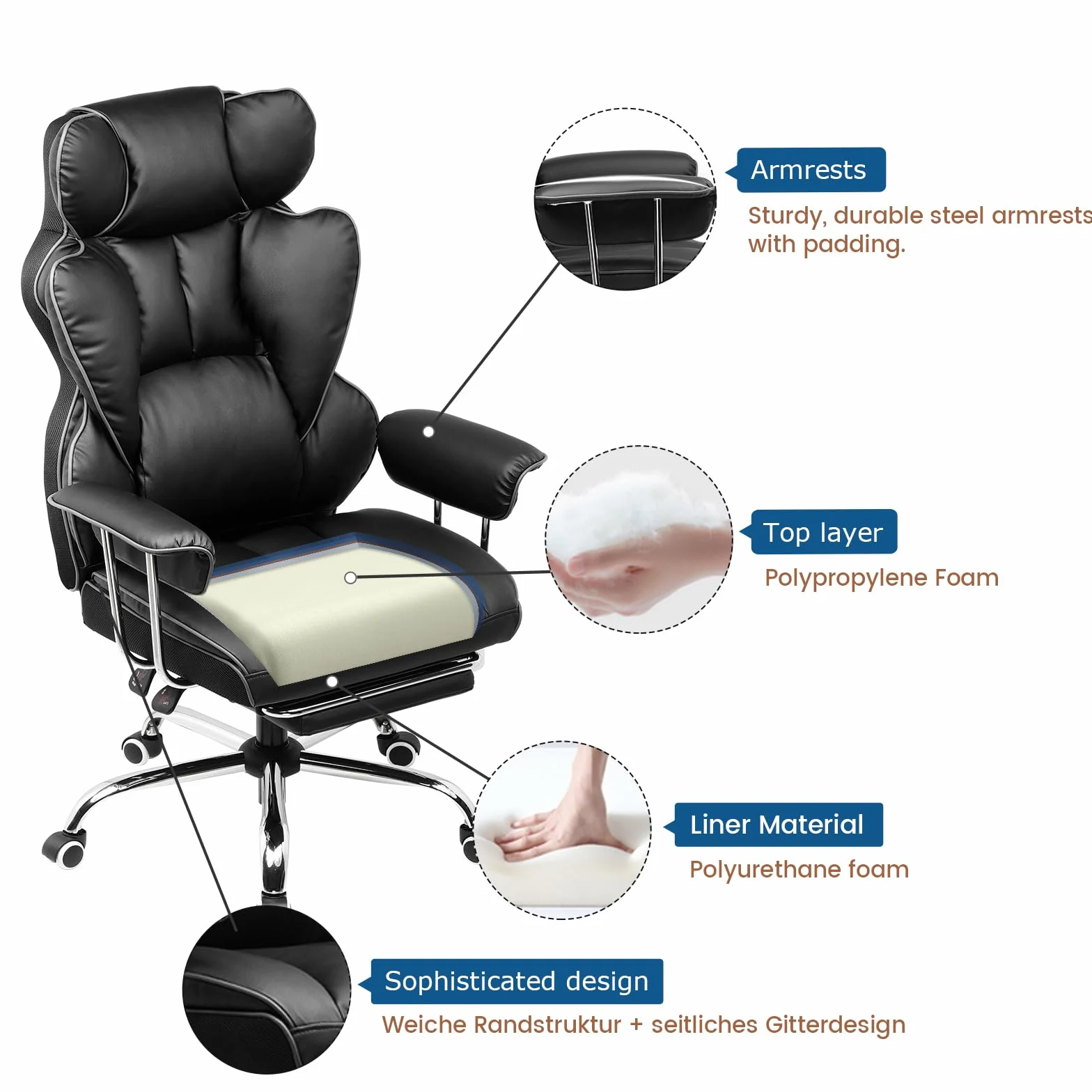 GTPLAYER Fotel gamingowy, ergonomiczny fotel biurowy z podnóżkiem, powierzchnia z materiału, poduszka sprężynowa, fotel gamingowy, obciążenie 150 kg, kolor czarny