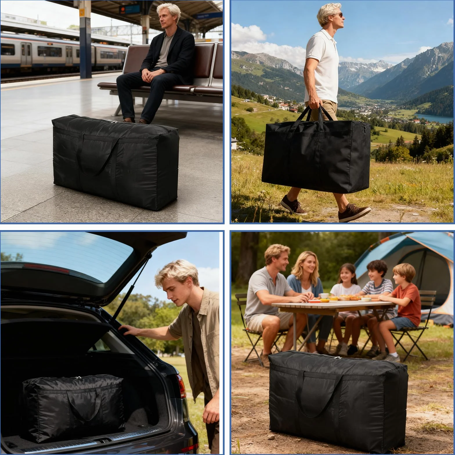 Dntorx 2 sztuki duża torba do przechowywania, 90 l, Oxford Heavy-Duty, duża torba do przeprowadzki, z zamkiem błyskawicznym, uchwyt, torba podróżna, torba do przenoszenia, na kemping, pościel, do