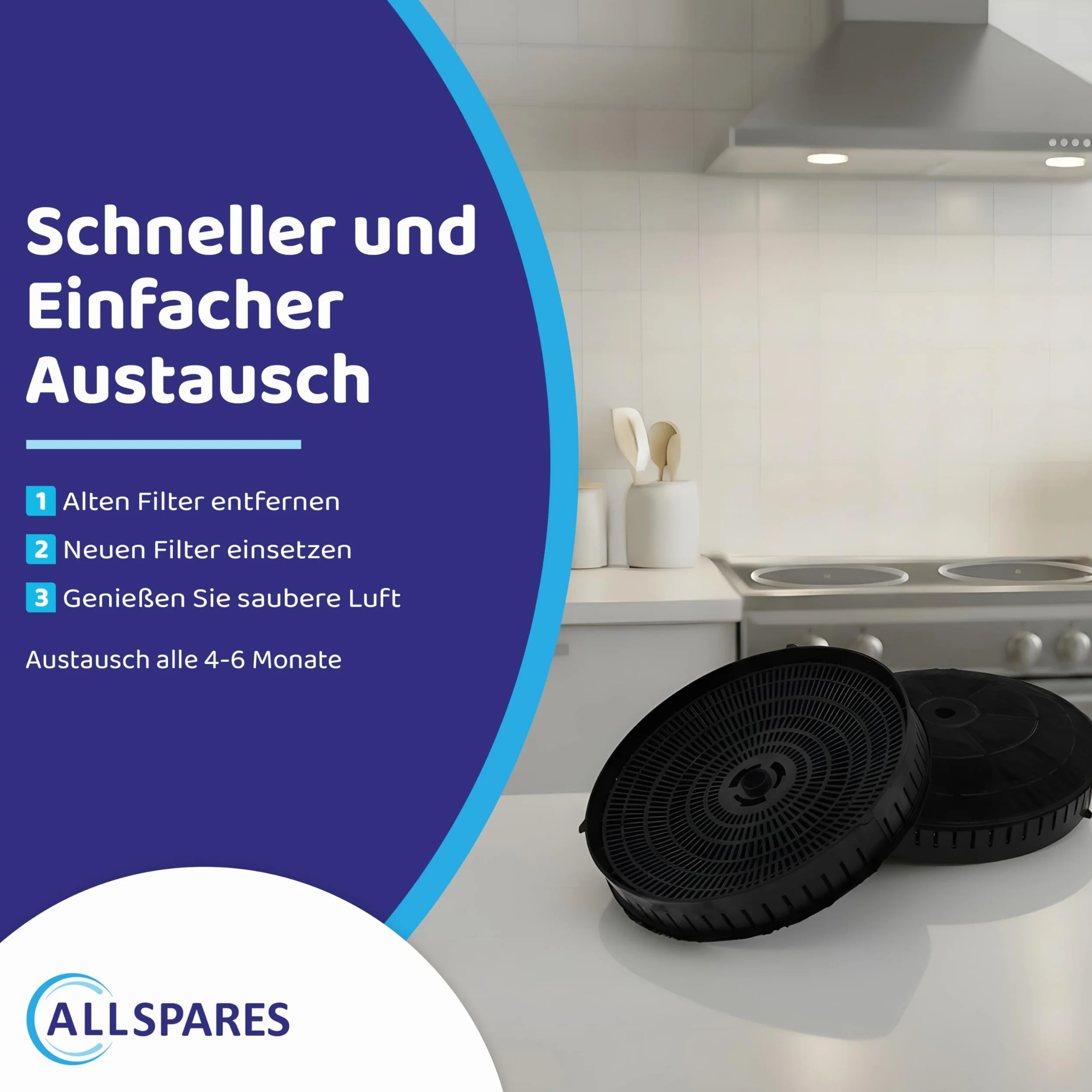 AllSpares Filtr z węglem aktywnym (2 szt.) do okapów kuchennych odpowiedni do Elica CFC0038668, NYTTIG FIL 440 i wielu innych (Ø 173 mm)