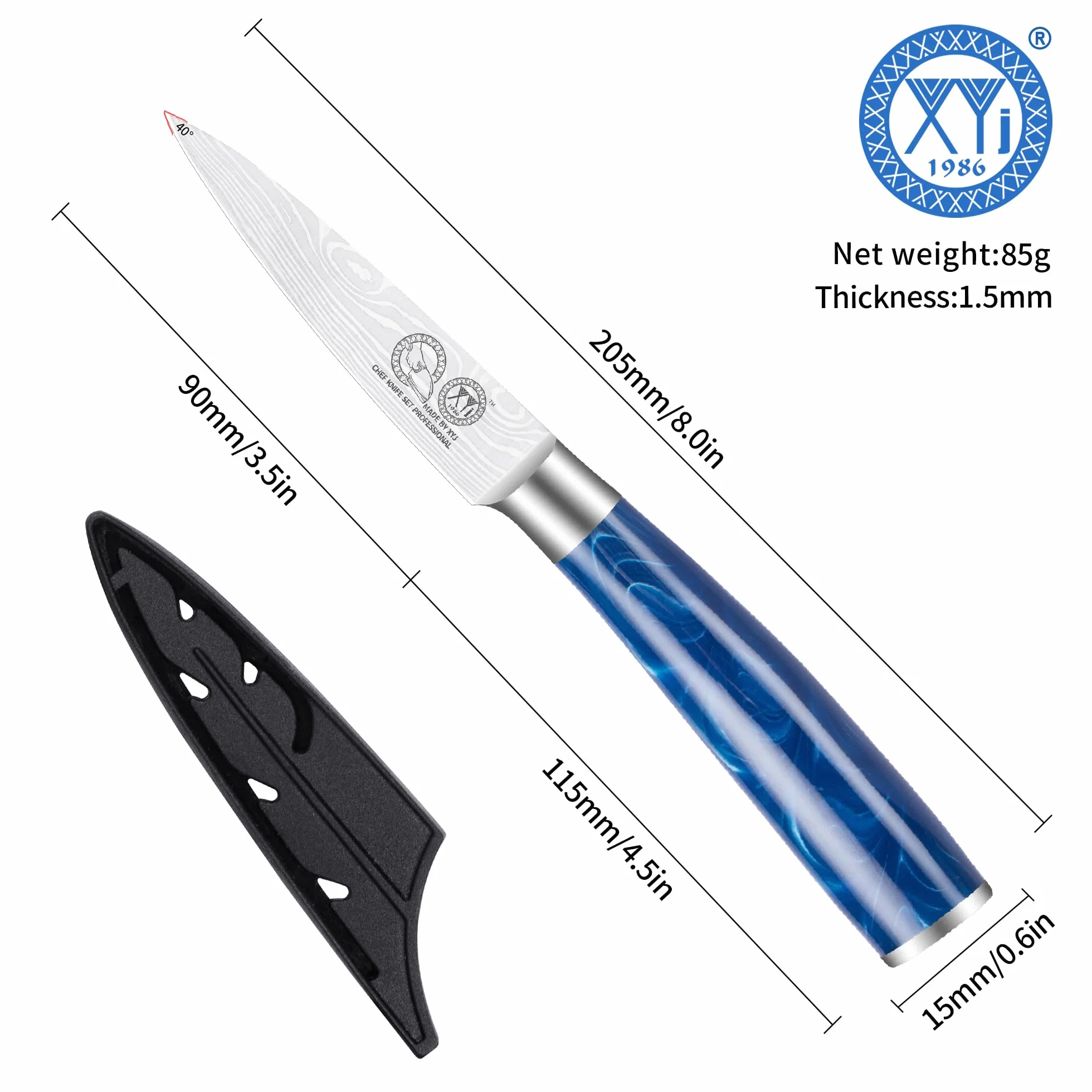 XYJ Paring Knife With Sheath,Stainless Steel 3.5 Inch Small Kitchen Knife,Razor-Sharp Fruit Vegetable Peeler Knife Ergonomic Handle,Kitchen Outdoor Camping BBQ