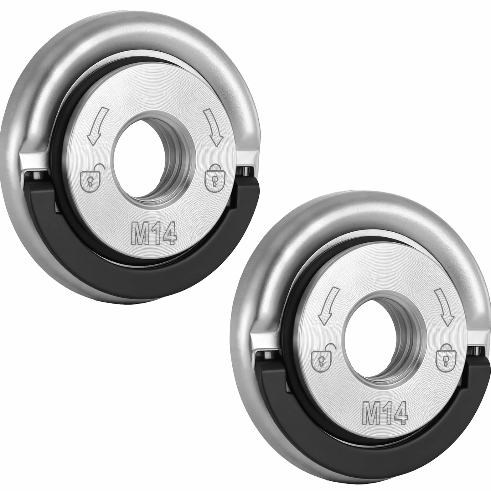 2 sztuki szlifierek kątowych, nakrętka kołnierzowa M-14, gwint kątowy, nakrętka kołnierzowa 45 mm, stal stopowa, zamiennik szybkozłączki, nakrętka kołnierza mocującego, samozabezpieczająca