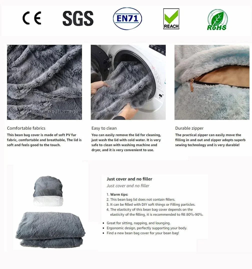 Giant Bean Bag 8ft Pokrowiec na Krzesło (bez wypełniacza) - Puszysty Futerkowy Worek Fasoli, Okrągły Leniwy Sofa na Łóżko (Color: Beige)