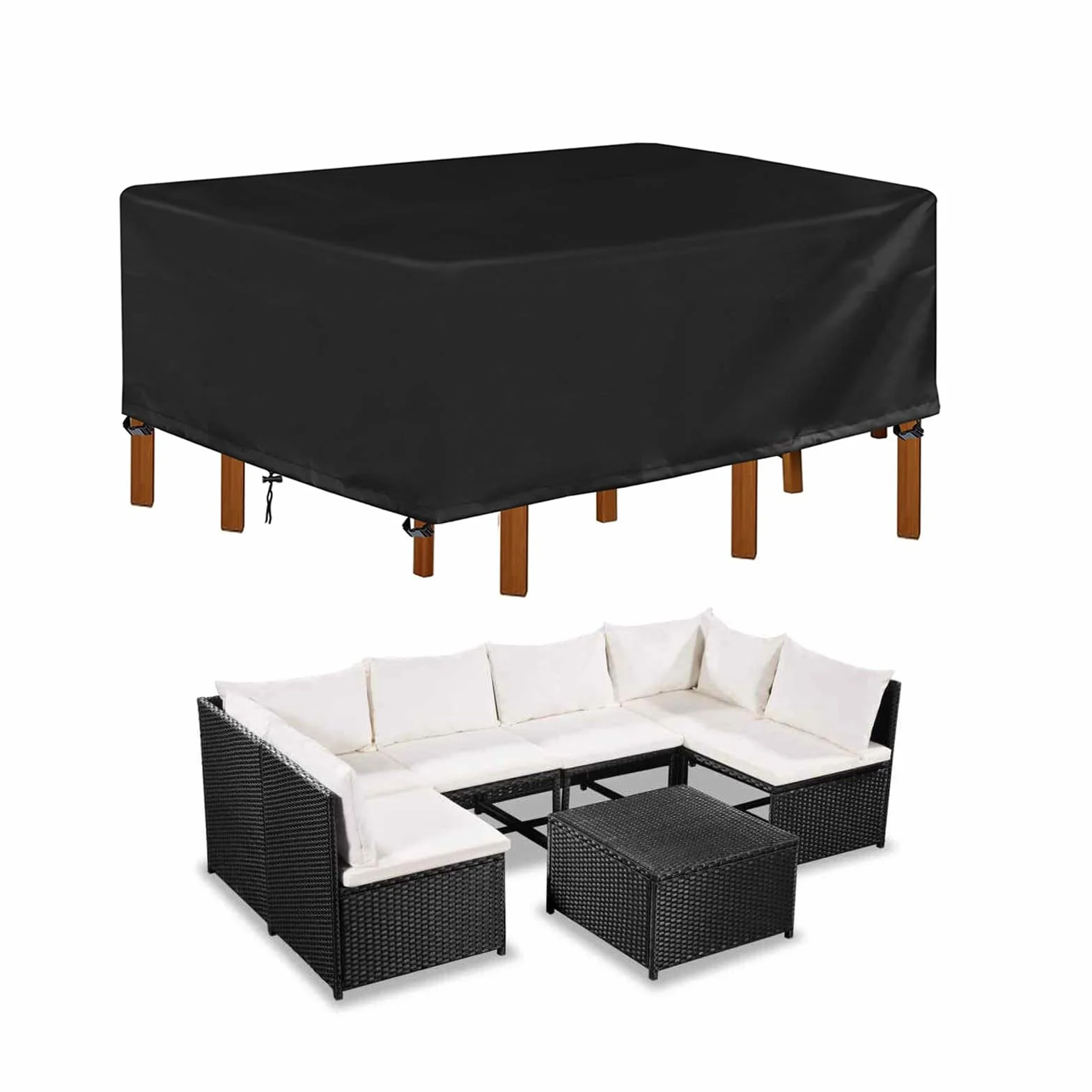 Landrip Pokrowiec na meble ogrodowe 250x210x90cm-Wodoodporny, Wytrzymały materiał Oxford 420D, Prostokątny obrus na stół ogrodowy, Wiatroszczelny, Ochrona mebli tarasowych