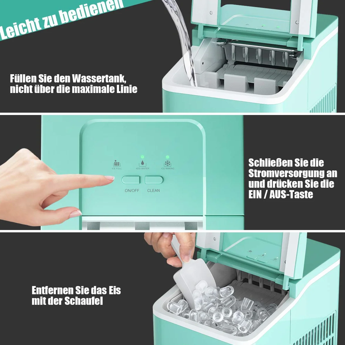 COSTWAY Kostkarka do lodu 12 kg/24 h 120 W 31x22x30 cm Zielona
