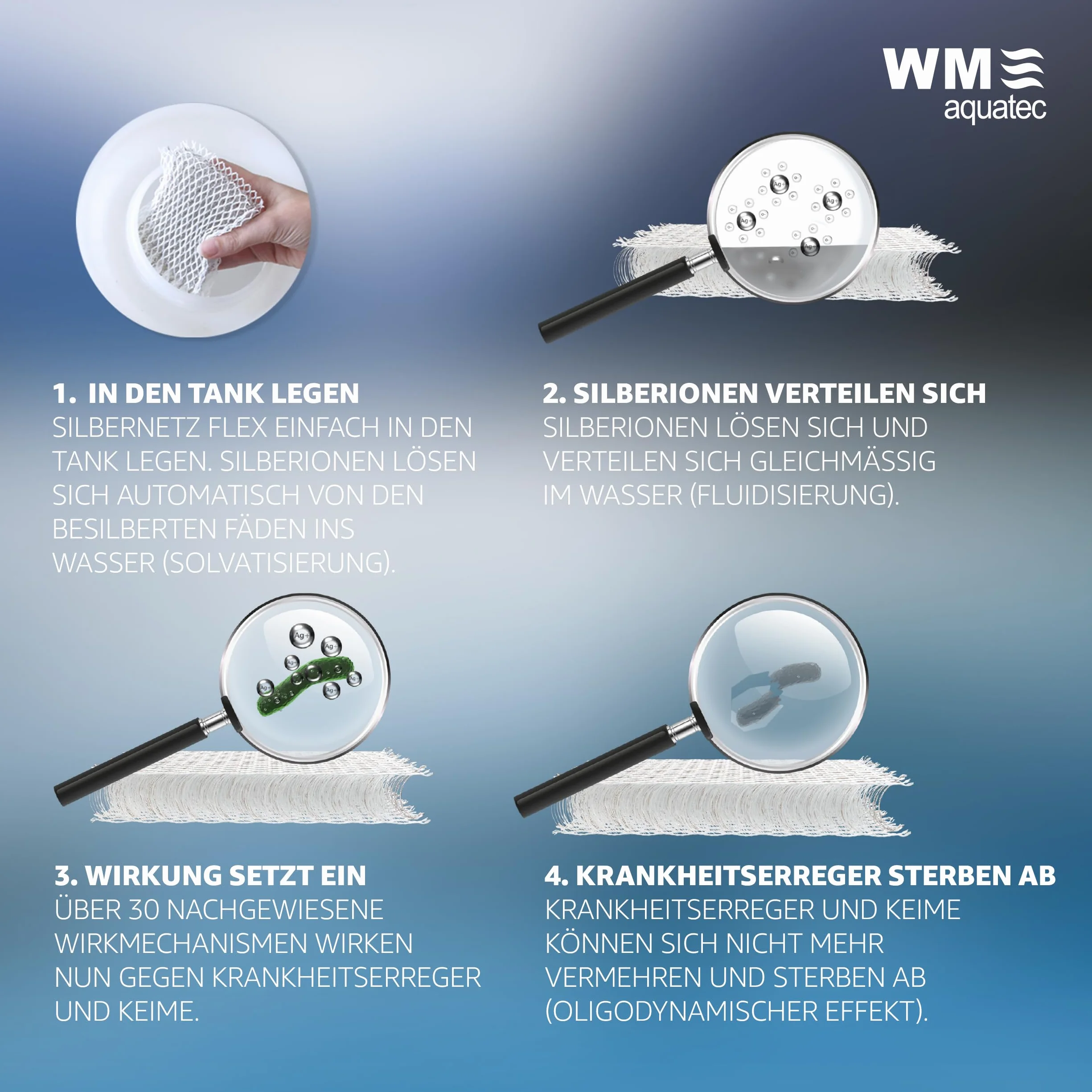 WM aquatec – Srebrna siatka do konserwowania wody do zbiorników na wodę do 30 litrów – konserwuje łącznie 3500 litrów wody dzięki automatycznemu dozowaniu jonów srebra – Made in Germany