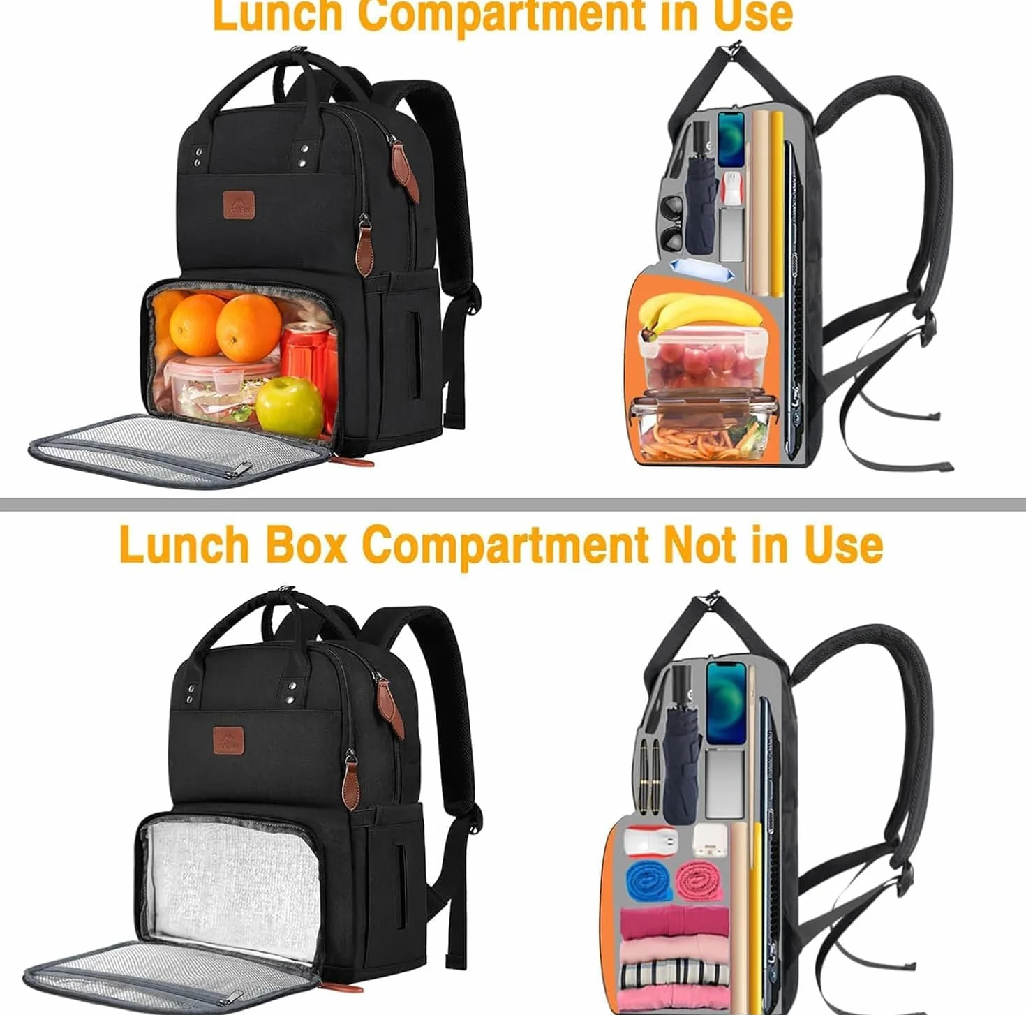 MATEIN Plecak na laptopa na lunch, plecak piknikowy z kieszenią na laptopa, plecak dla mężczyzn i kobiet, izolowana torba chłodząca na lunch, na kemping, podróż, do szkoły, pracy, czarny