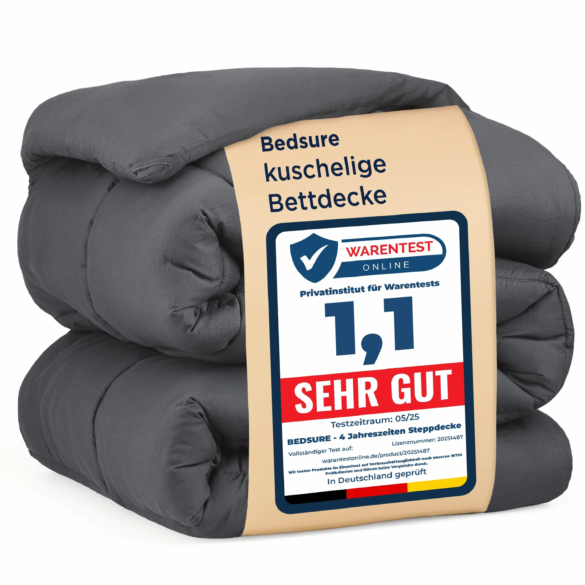 Bedsure Kołdra 135 x 200 cm na cztery pory roku przez cały rok - kołdra 135 x 200 cm 4 pory roku, certyfikat Öko-Tex 300GSM szara, miękki i ciepły puch, dla alergików