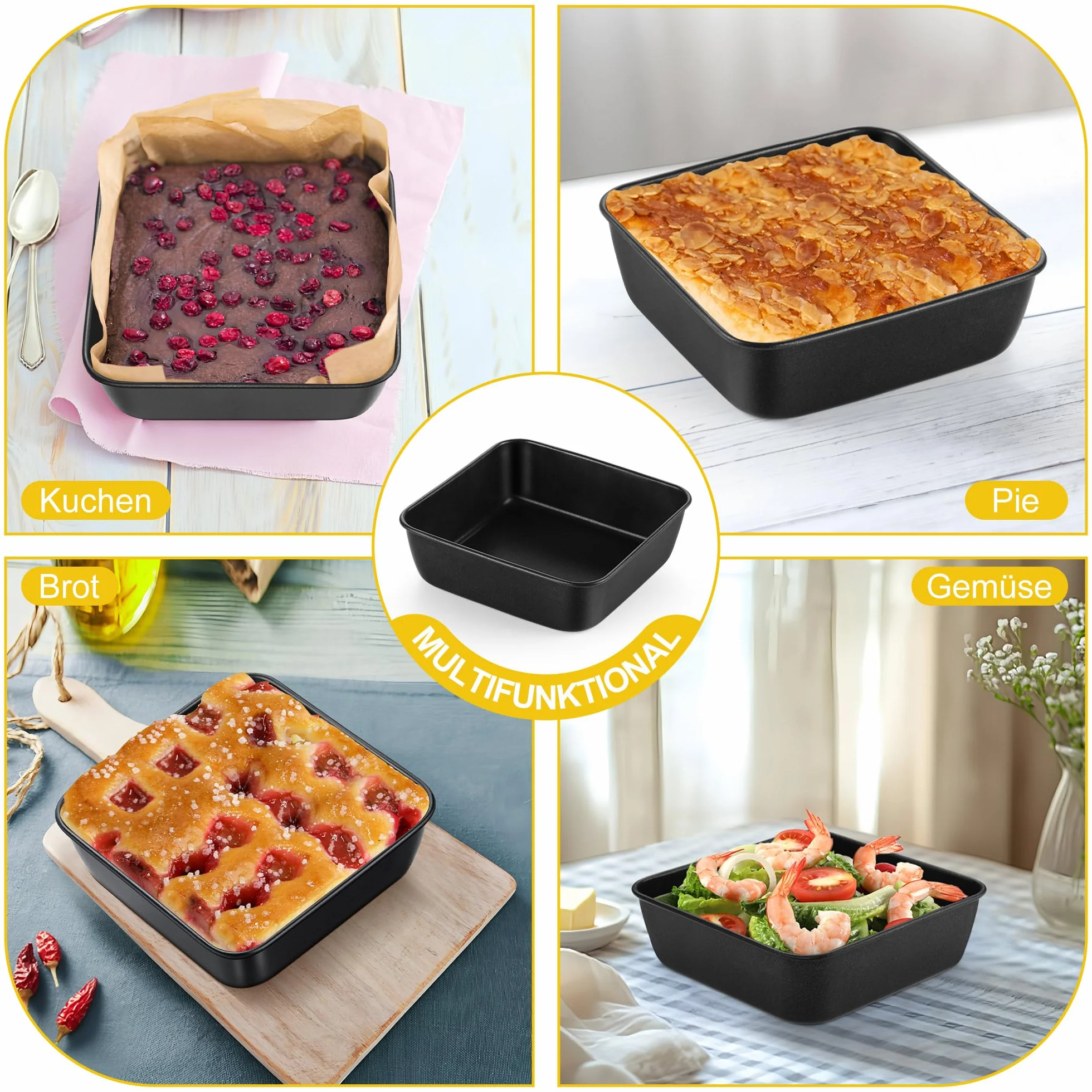 Onader Kwadratowe naczynie do zapiekanek, zestaw 2 szt., stal nierdzewna, prostokątna forma do pieczenia z powłoką zapobiegającą przywieraniu, idealna do ciasta/brownie/lasagne, zdrowe i łatwe do