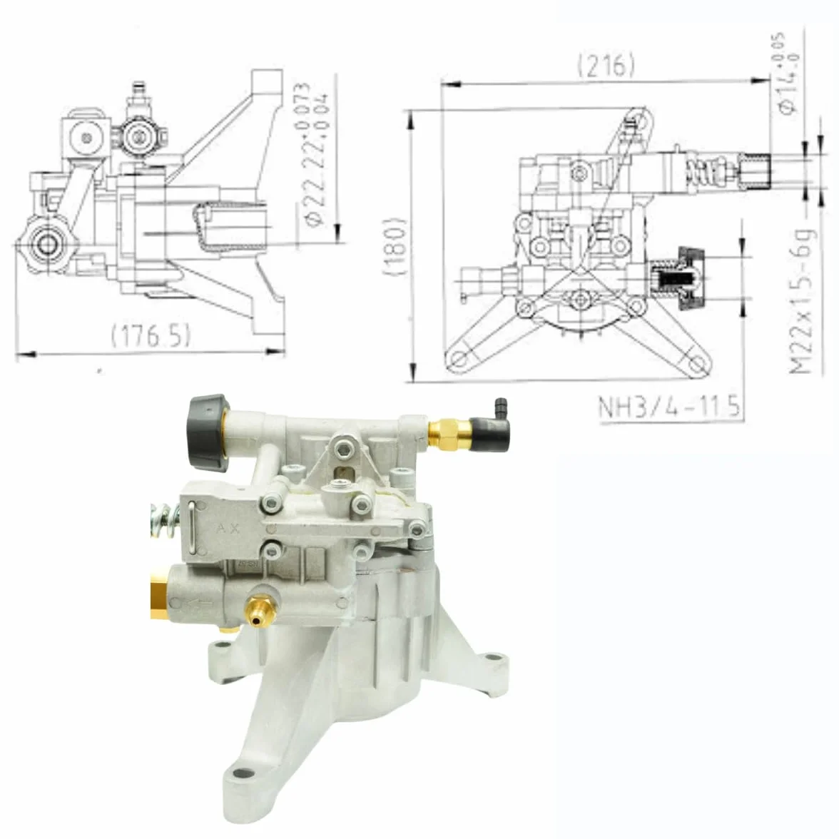 ✦ Pionowa pompa zastępcza 3100 PSI 210 bar i pompa zastępcza myjki ciśnieniowej 6,5 KM ✦ Aluminiowa głowica, model PA000-PWVR28/2,5H