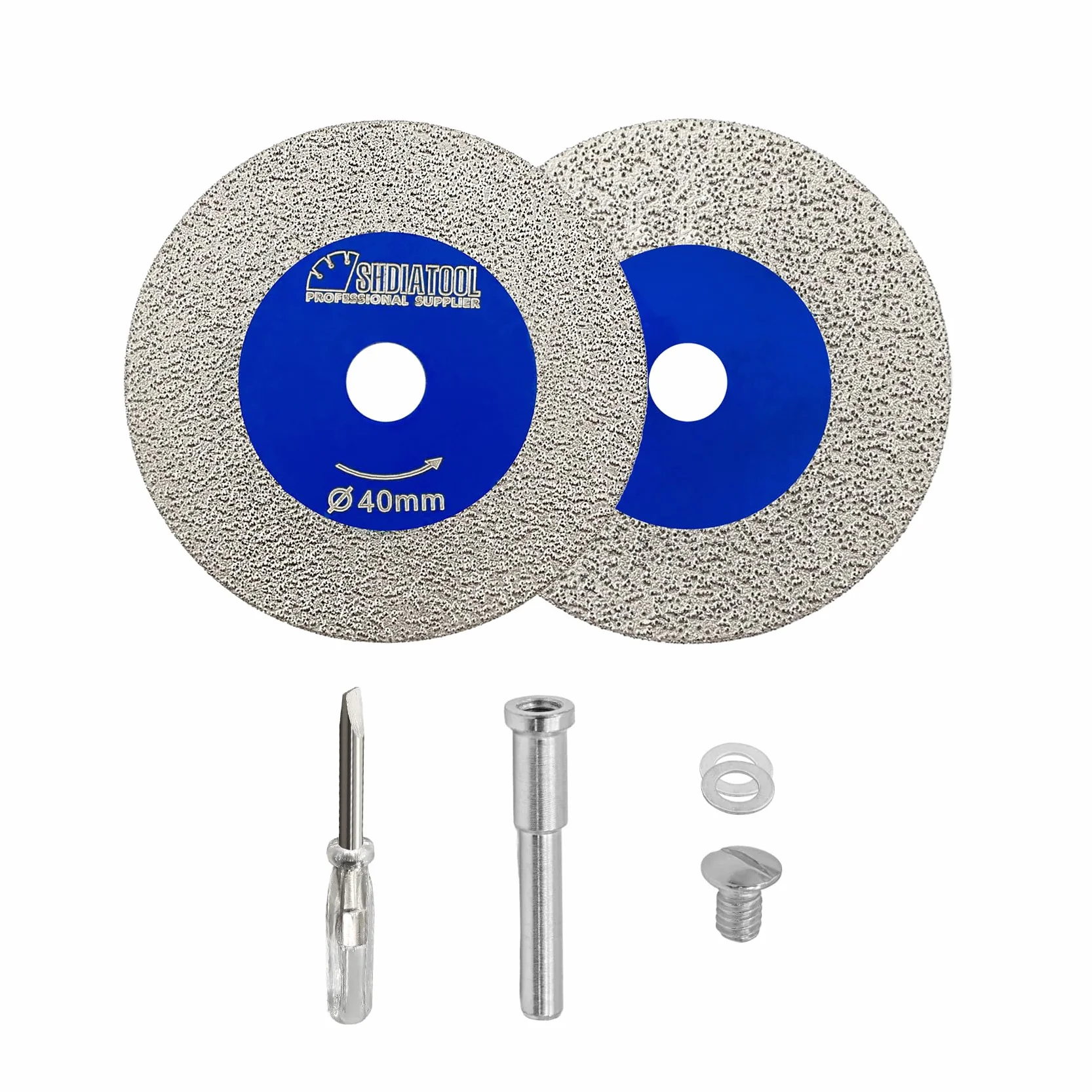 SHDIATOOL Diamentowa tarcza do cięcia szkła, 2 szt., 40 mm, mini diamentowe brzeszczoty do piły z 1 trzpieniem 6 mm, do płytek, ceramiki, porcelany, marmuru, granitu, sztucznego kamienia, na wiertarce