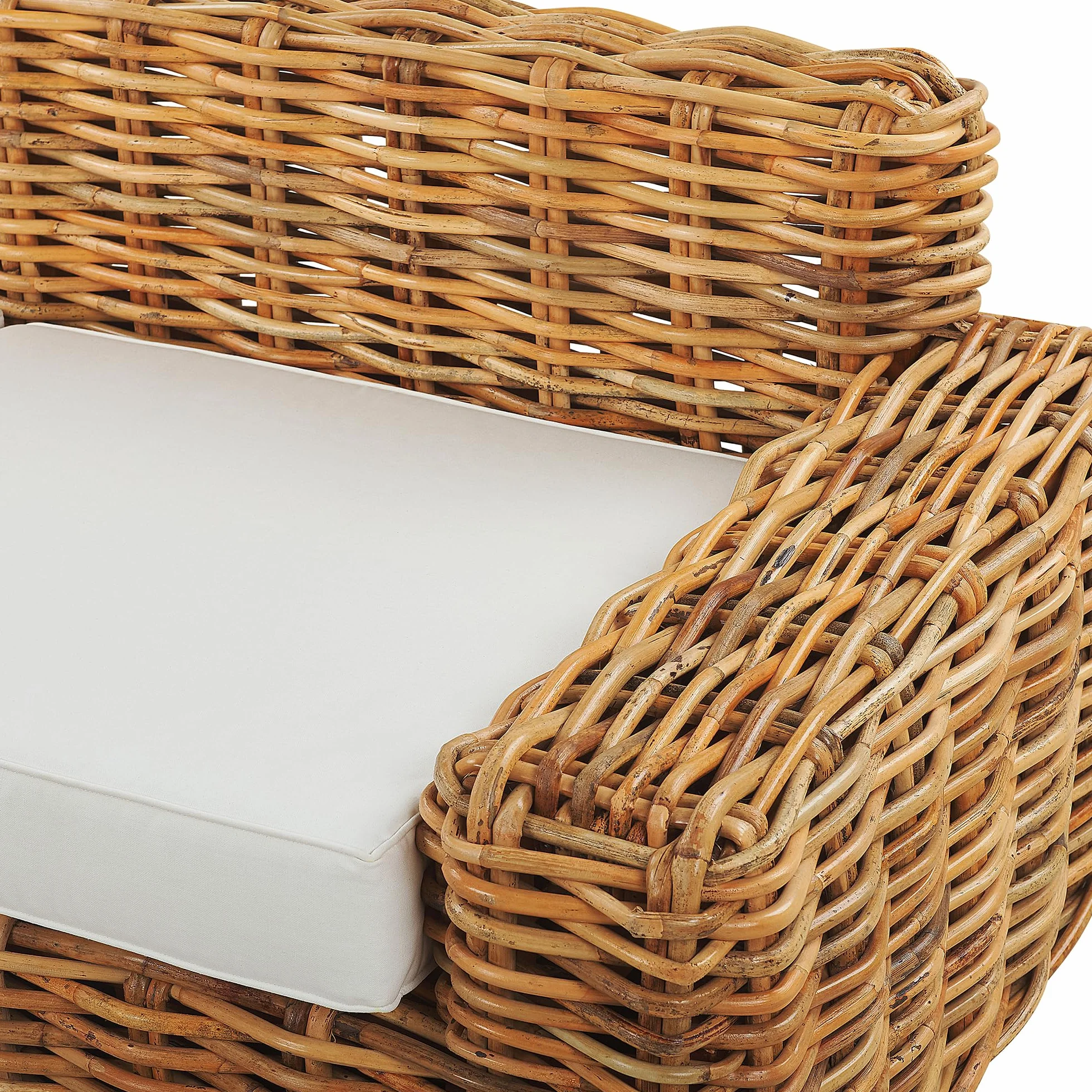 Sofa ogrodowa 3-osobowa kanapa z białymi poduszkami rattanowa naturalna Florli