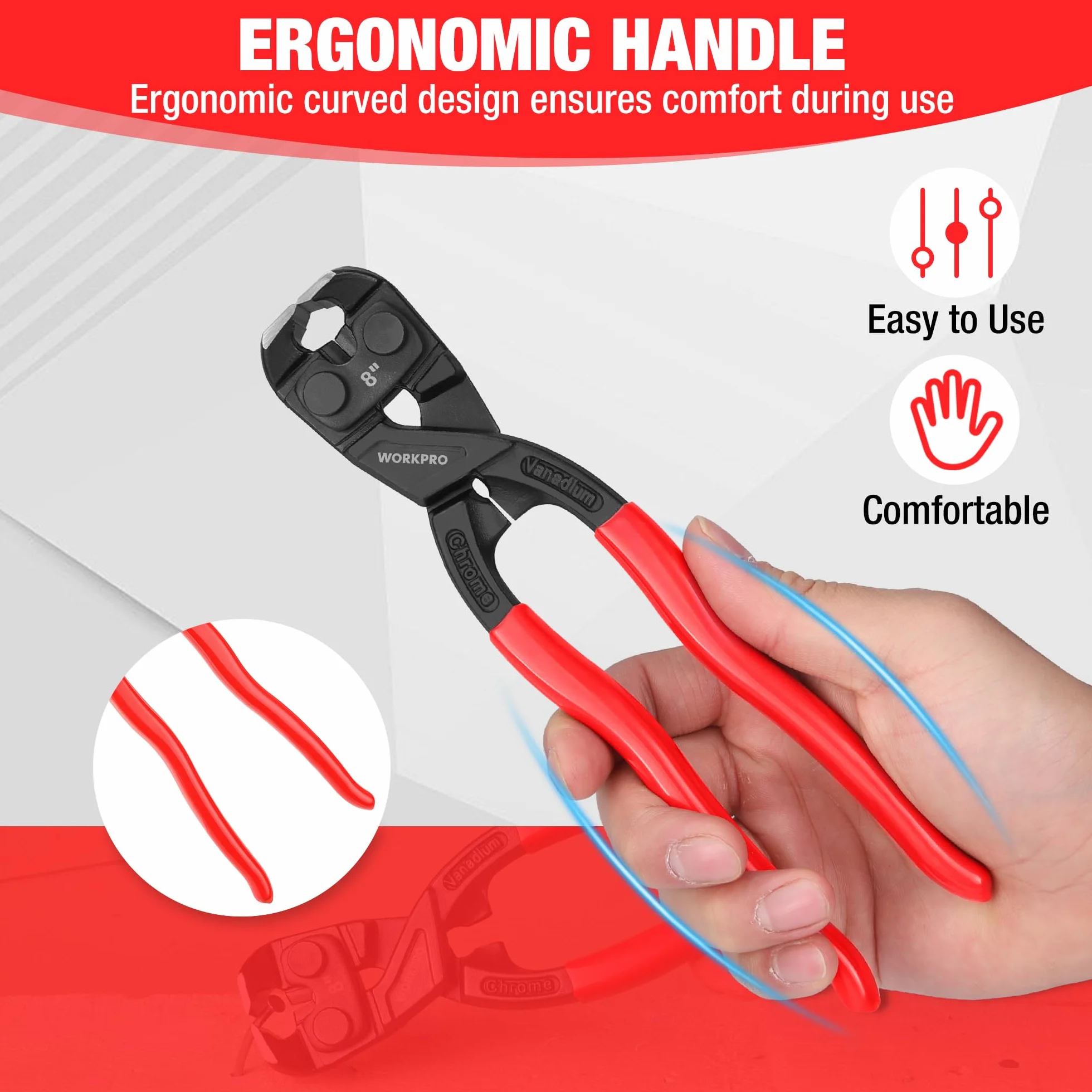 WORKPRO Szczypce tnące z wysoką dźwignią, wytrzymałe, wielofunkcyjne szczypce, ergonomiczne obcęgi stolarskie, 20 cm, narzędzie do ciągnięcia i cięcia paznokci