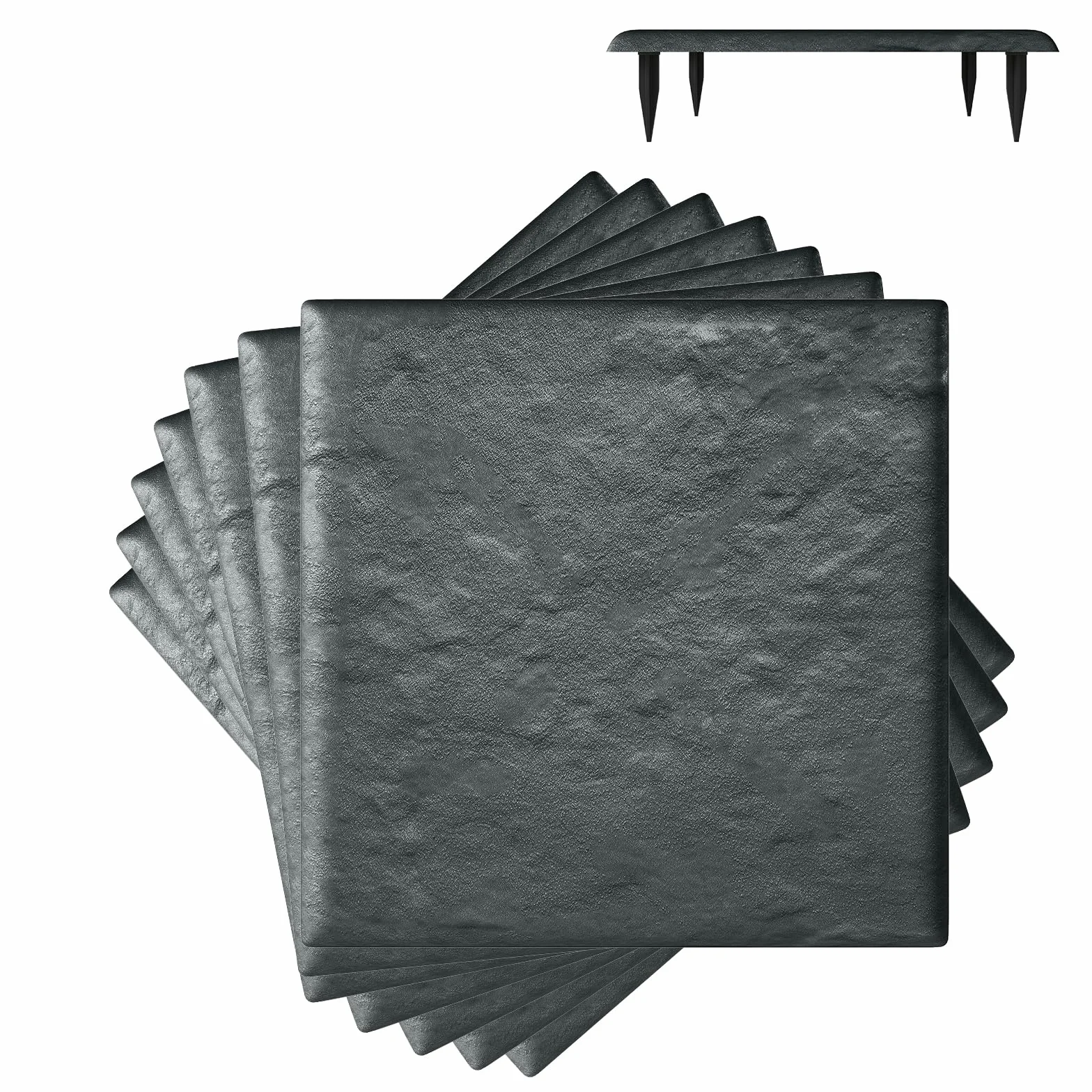 COSTWAY Kamienie do ogrodu, zestaw 8 sztuk, płyty chodnikowe 39,5 x 39,5 cm, płyty kamienne z polipropylenu, płyta ogrodowa z 32 kołkami do wbijania w ziemię, do trawnika, ogrodu, ścieżek (kolor szary