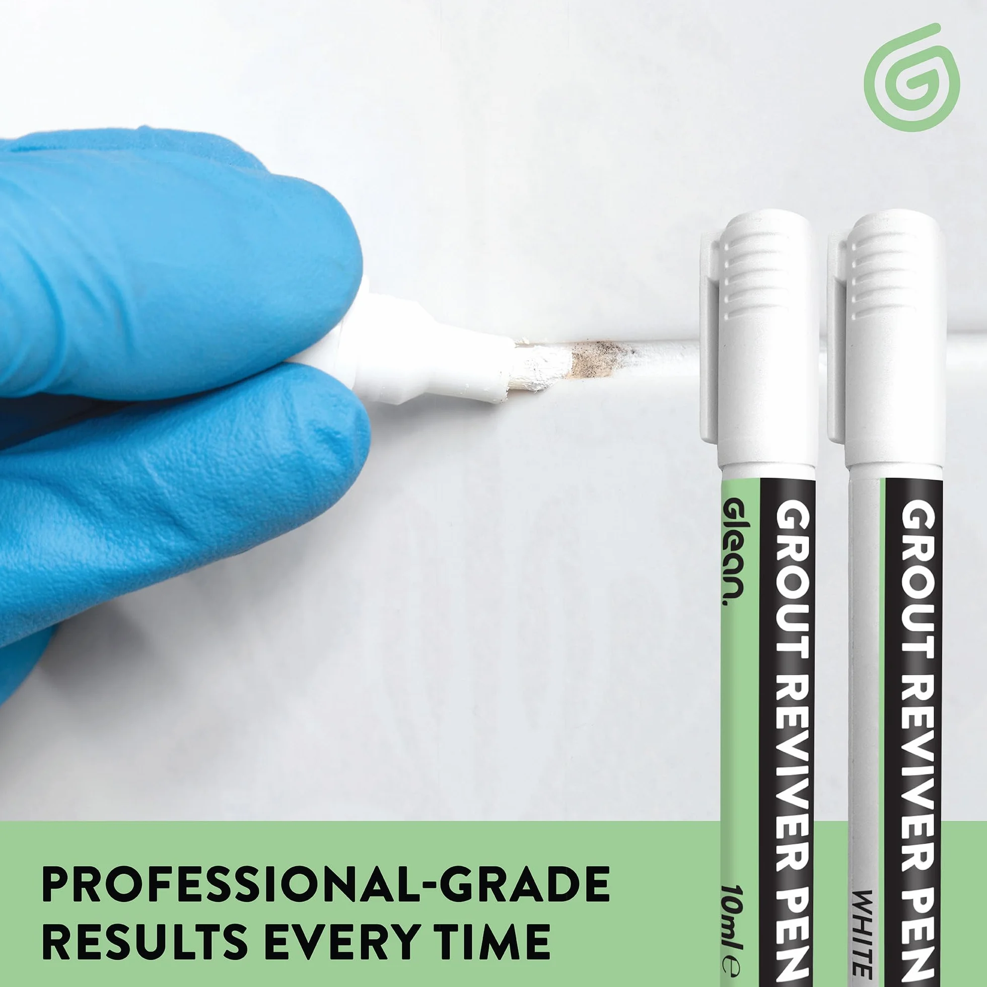 GLEAN Długopisy do fug, białe, 2 x 10 ml, wybielacz do fug do płytek łazienkowych, pisak do fug, przywracanie odbarwionych i wyblakłych fug płytek, łatwy w użyciu, biały