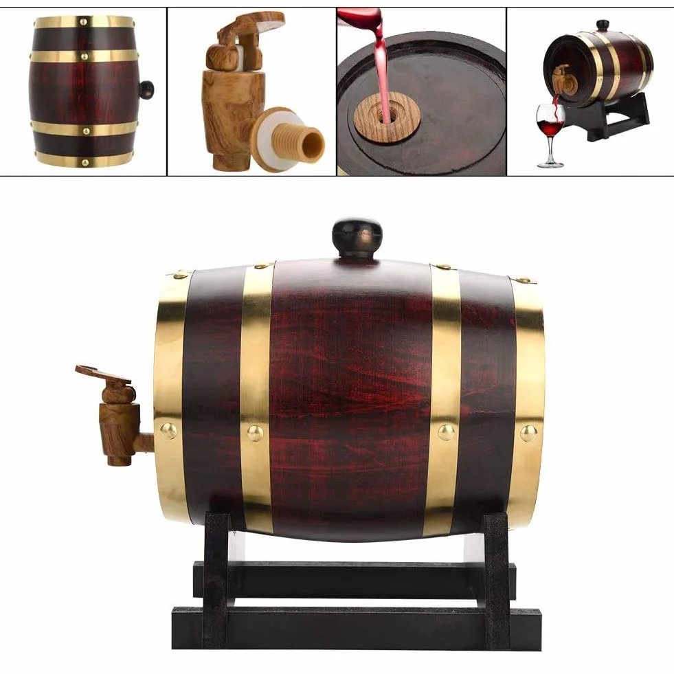 Dębowa Beczka do Starzenia 5 L z podstawką na Whisky, Port, Rum - Drewniana Beczka Fermentacyjna na Alkohole