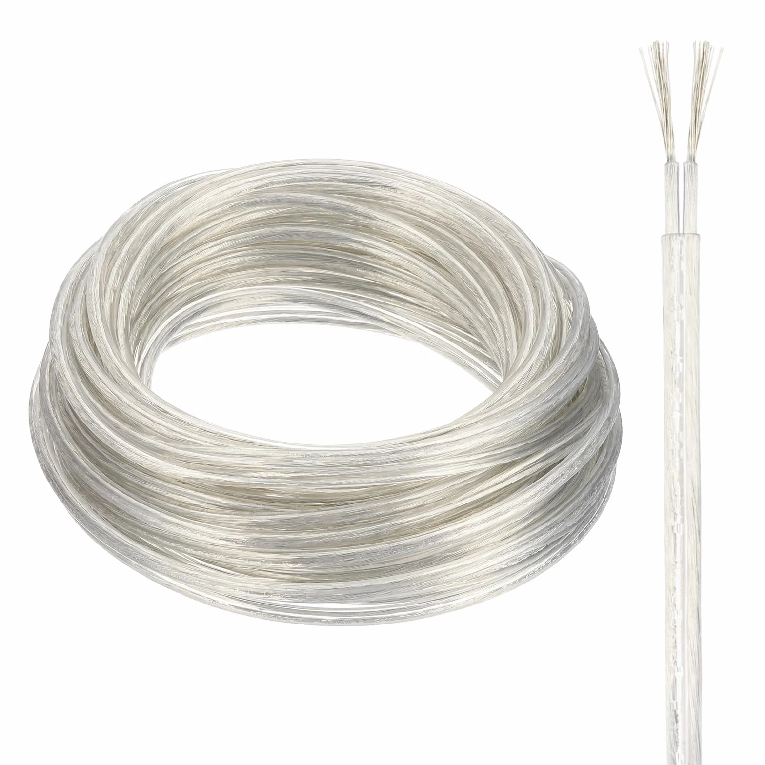 QUARKZMAN Kabel powlekany PCW, 2-żyłowy kabel zasilający 18 AWG 15 m, kabel elektryczny do lamp LED, kabel audio, przewód głośnikowy, przezroczysty