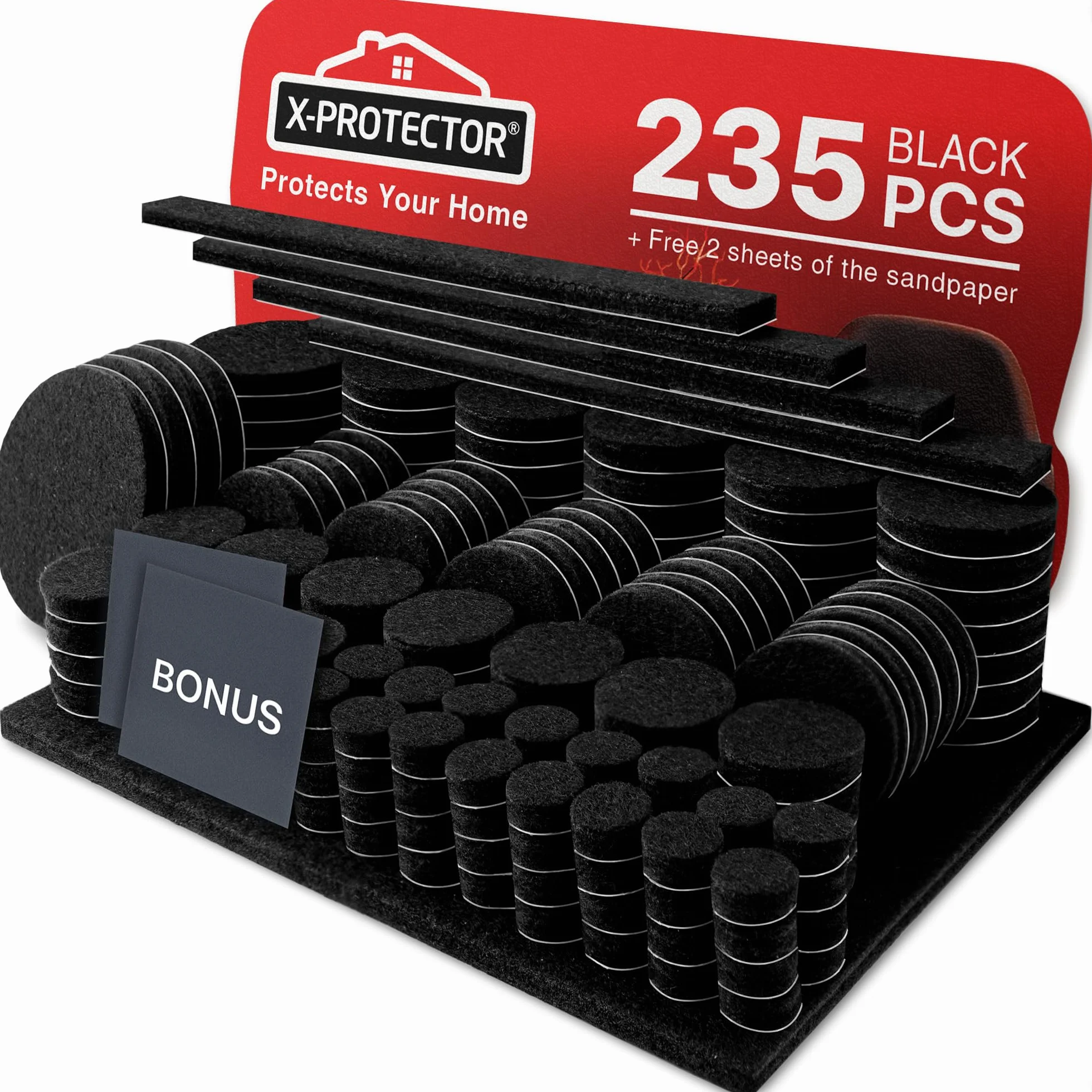 Filcowe podkładki meblowe X-PROTECTOR 235 PCS Premium Samoprzylepne podkładki - Filcowe podkładki do Nóżki mebli - Najlepsze podkładki meblowe - Chroń swoje podłogi z drewna i laminatu!