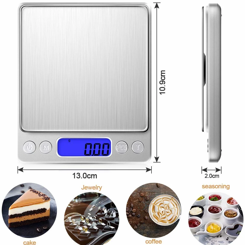 Cyfrowa waga kuchenna ze stali nierdzewnej 500 g/0,01 g LCD