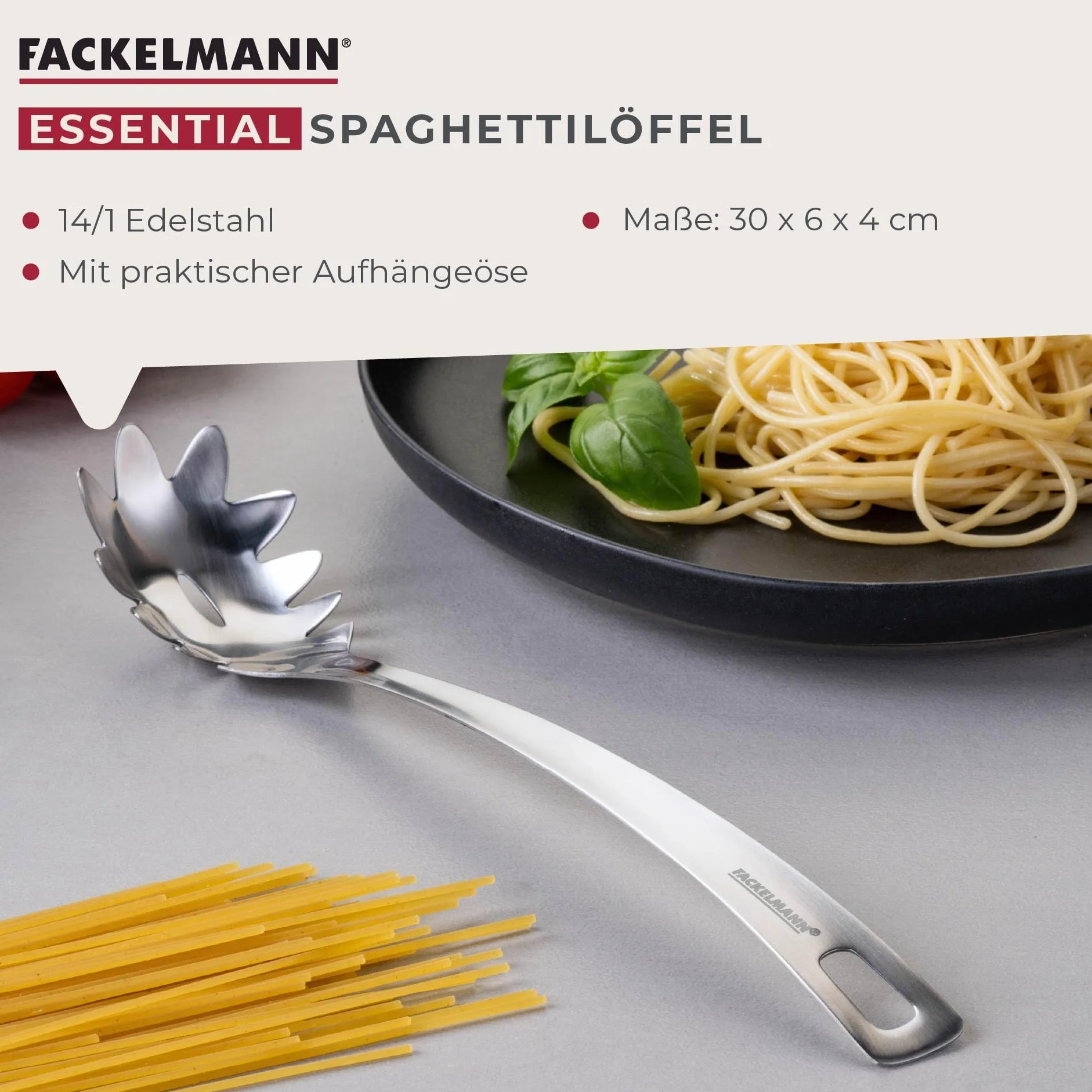 Fackelmann Łyżka do spaghetti Essential ze stali nierdzewnej do zmywarki