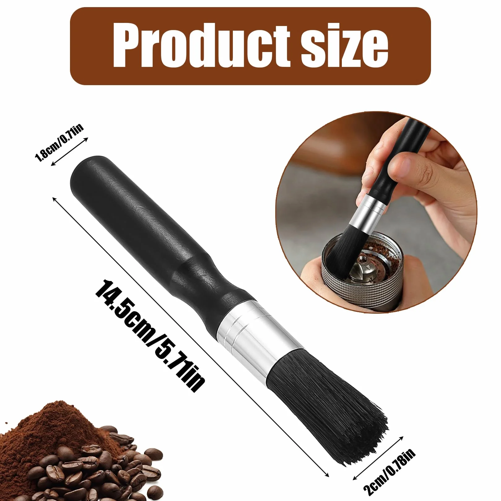 2 Sztuki Szczotka do Czyszczenia Kawy, Szczotka Barista do Ekspresu, Akcesoria do Czyszczenia Filtrów z Drewnianą Rączką, Zestaw do Konserwacji Ekspresu do Kawy