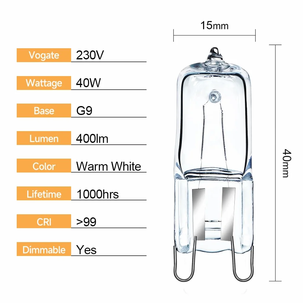 GMY Lampa halogenowa G9 40 W, 230 V, do piekarnika i kuchenki mikrofalowej, odporna na wysokie temperatury, 300°C, 2 sztuki, ciepła biel