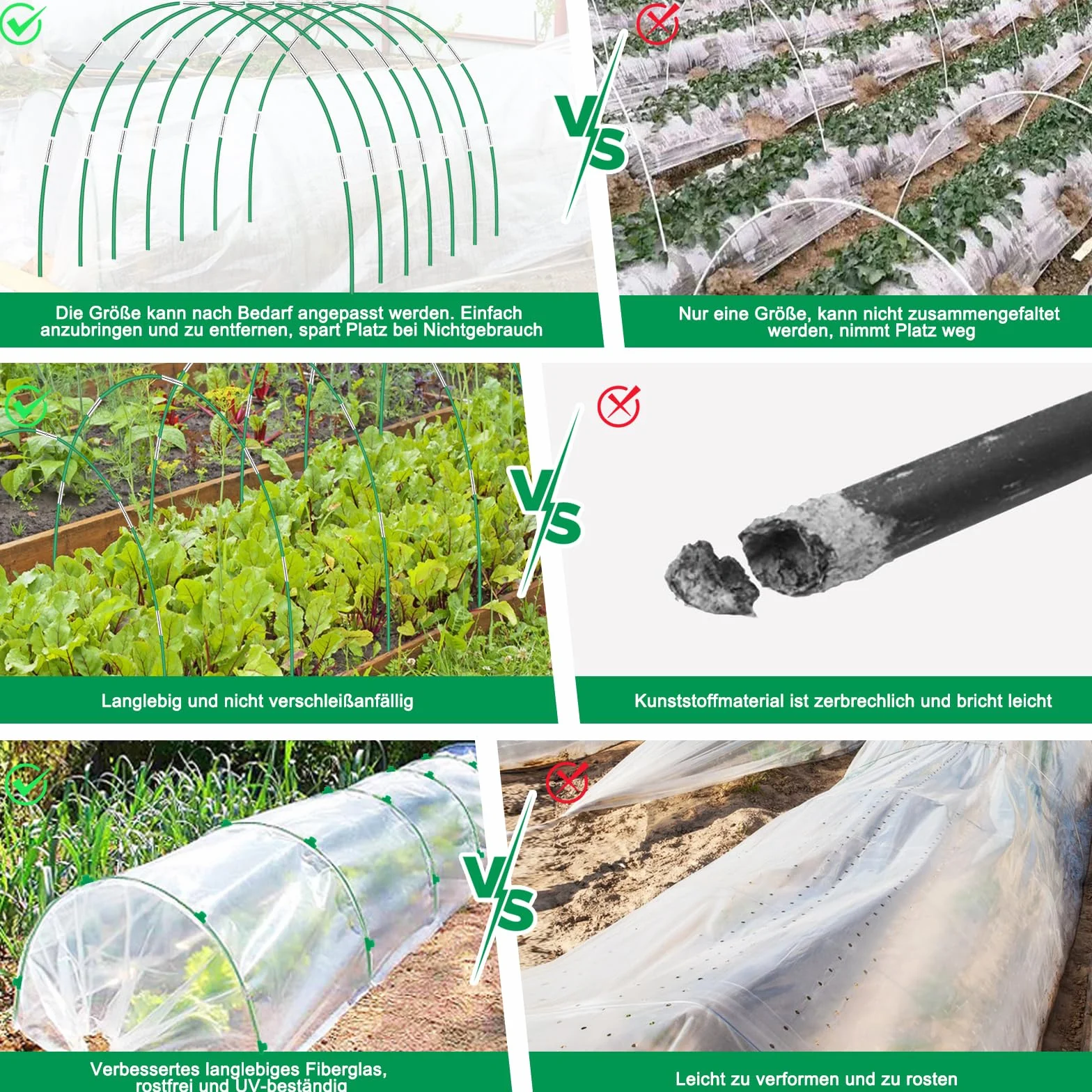 36 sztuk łuków tunelowych do roślin 43 cm, łuki tunelowe do tuneli foliowych, odporne na rdzę, włókno szklane, stabilne, trwałe, bez zginania, opony ogrodowe, do szklarni, do słupków ogrodowych